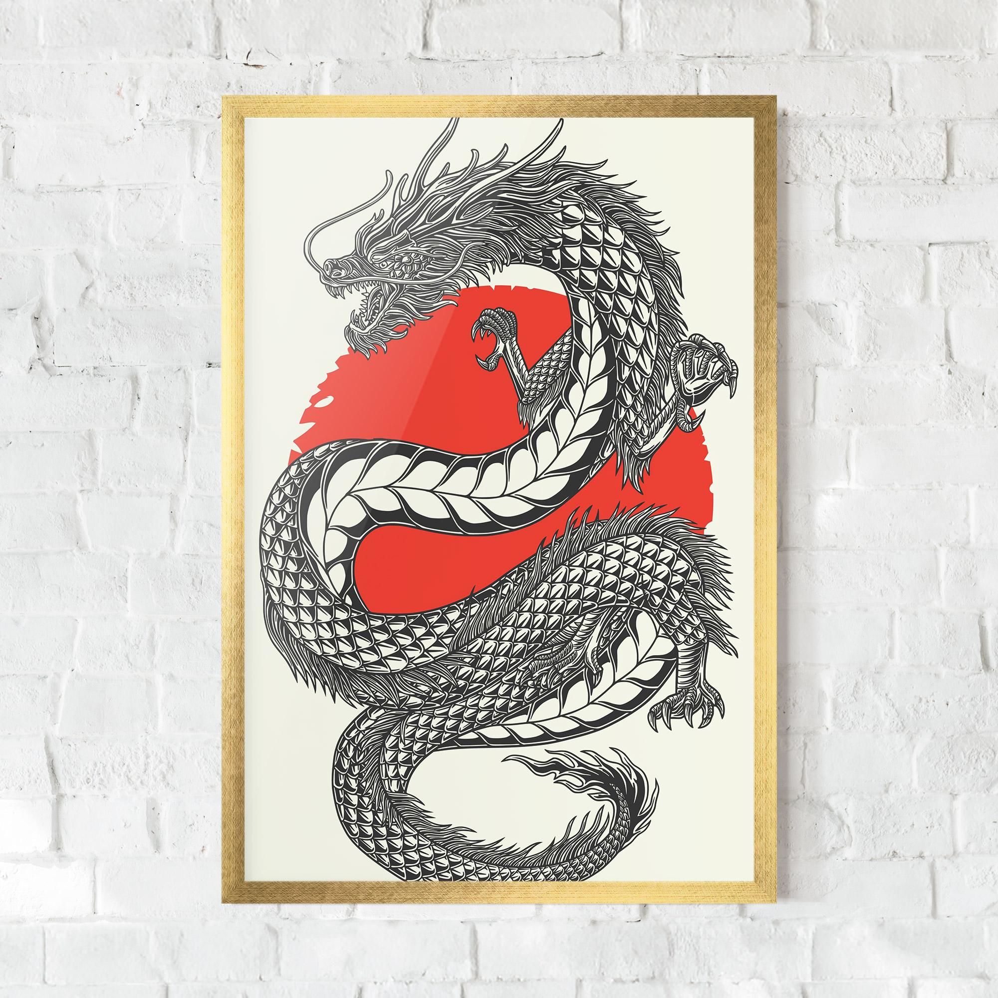 Poster Înrămat Red Moon Dragon mockup 0
