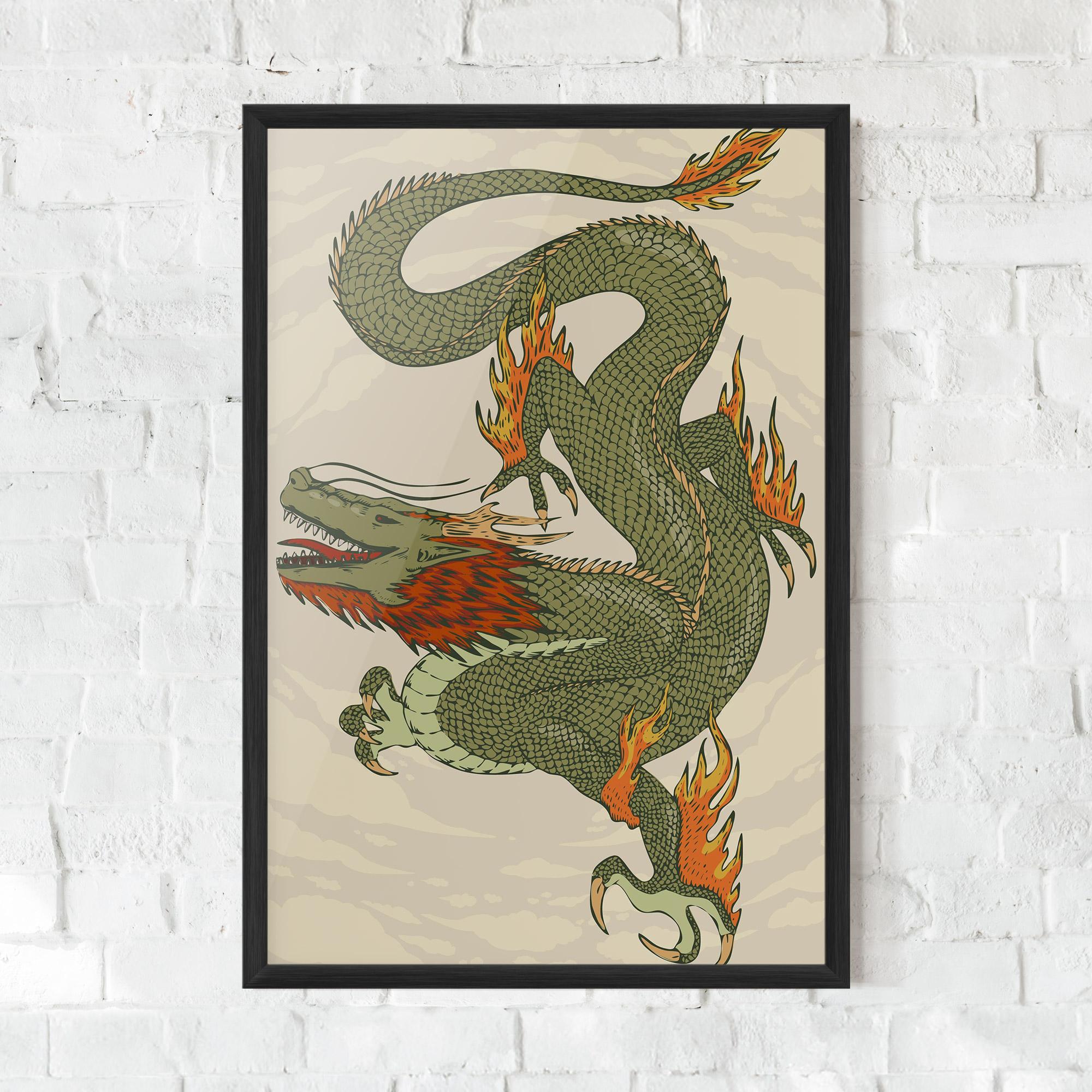 Poster Înrămat Chinese Dragon Green mockup 0