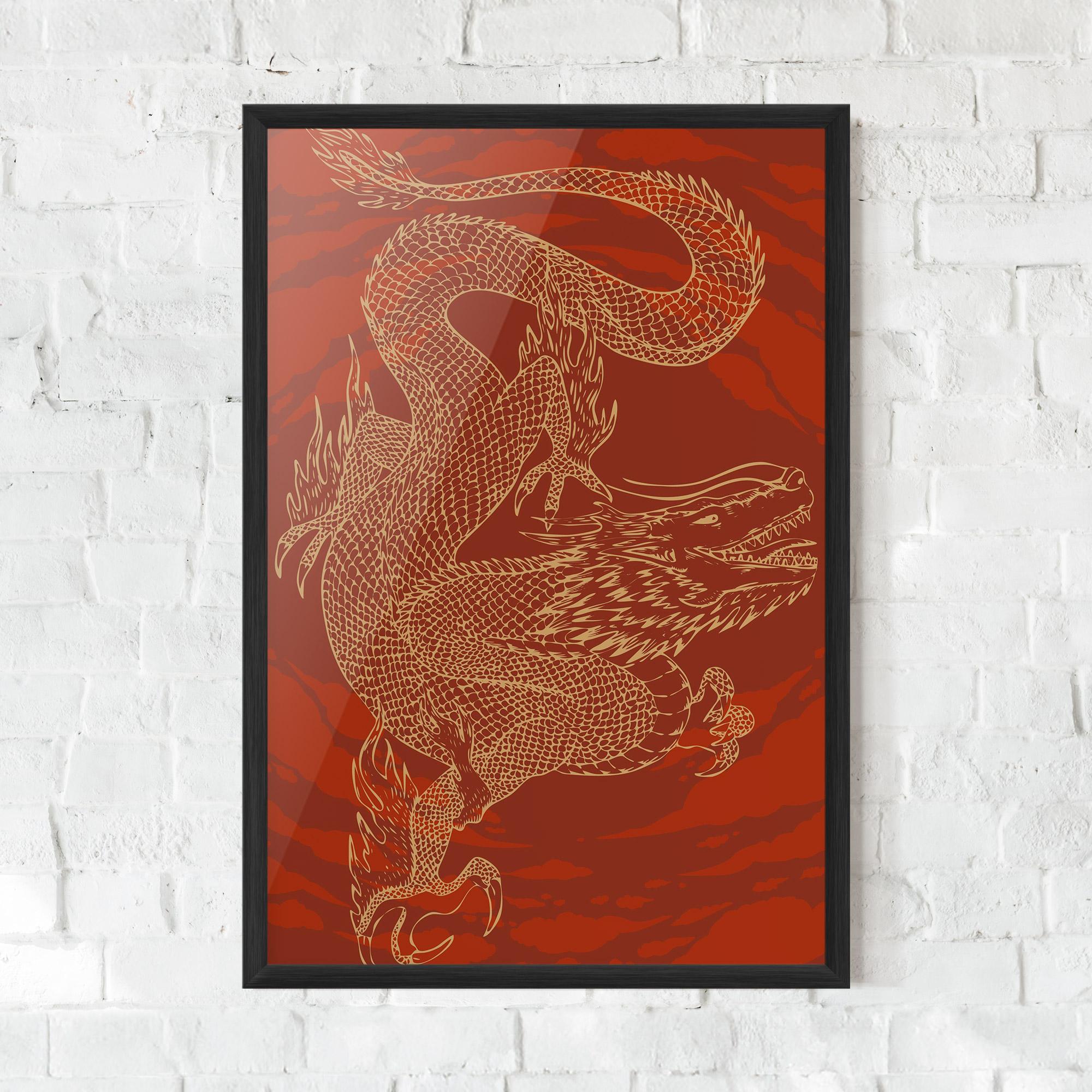 Poster Înrămat Chinese Dragon Red mockup 0