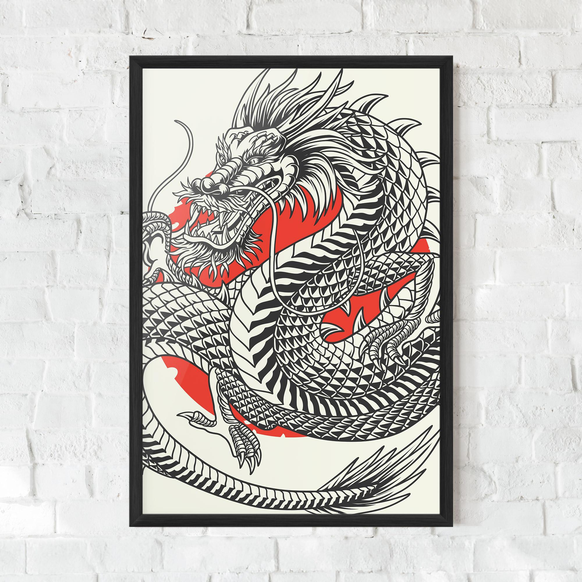 Poster Înrămat Cream Grey Dragon mockup 0