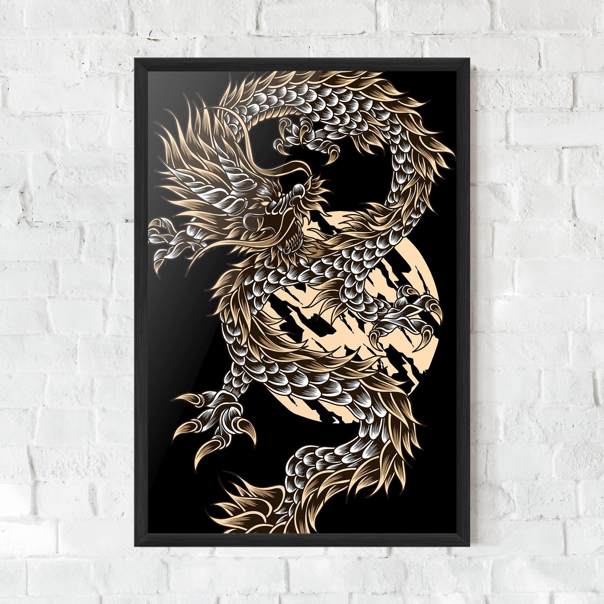 Poster Înrămat Cream Moon Dragon mockup 0