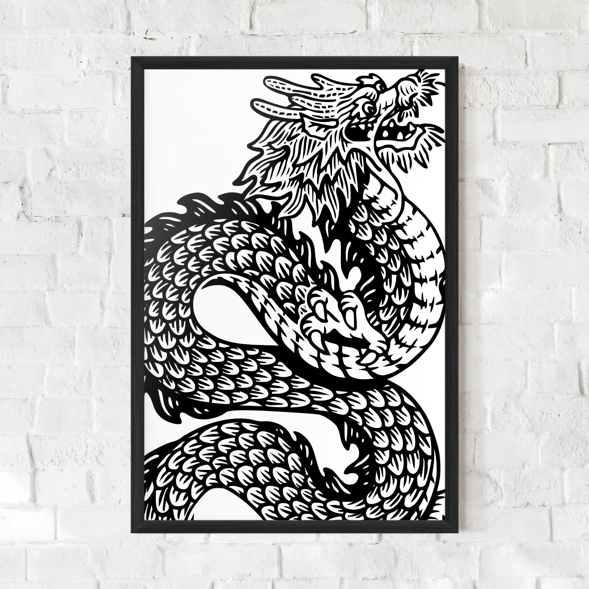 Poster Înrămat Dragon Black Line mockup 0
