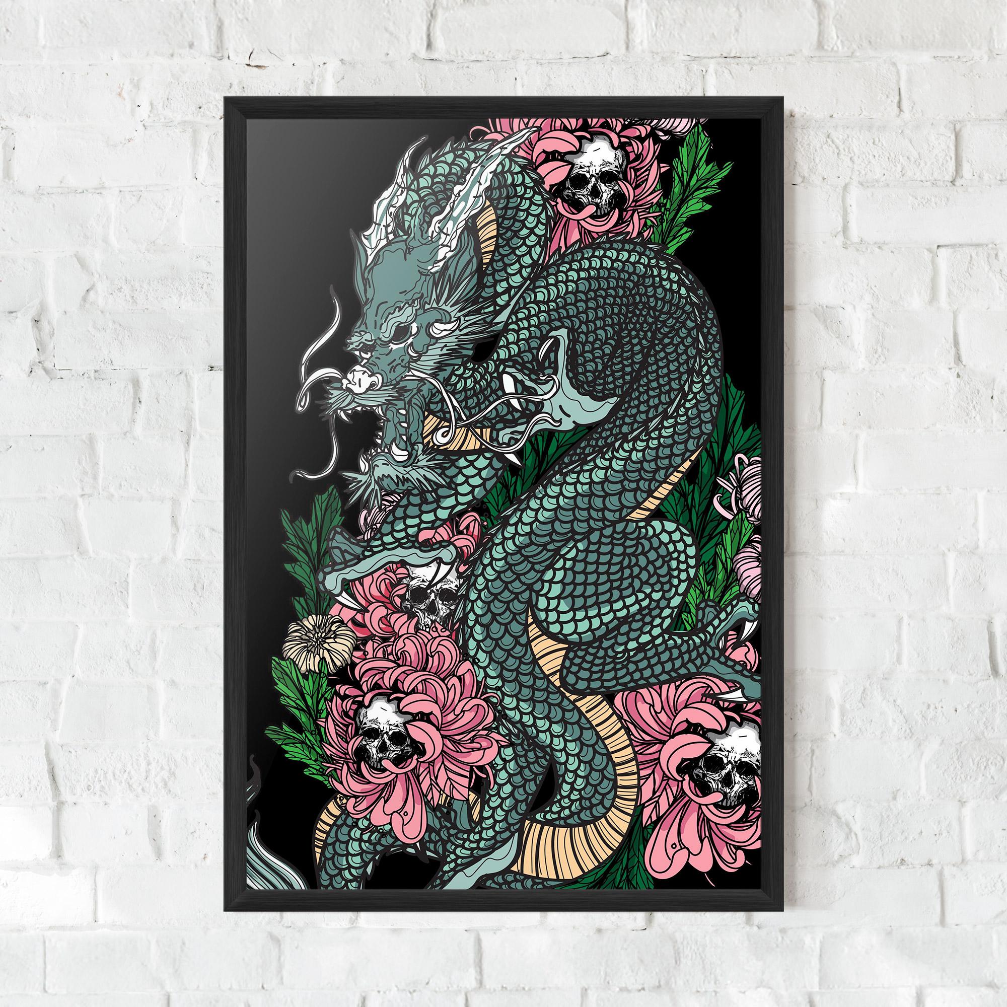 Poster Înrămat Flower Skull Dragon mockup 0
