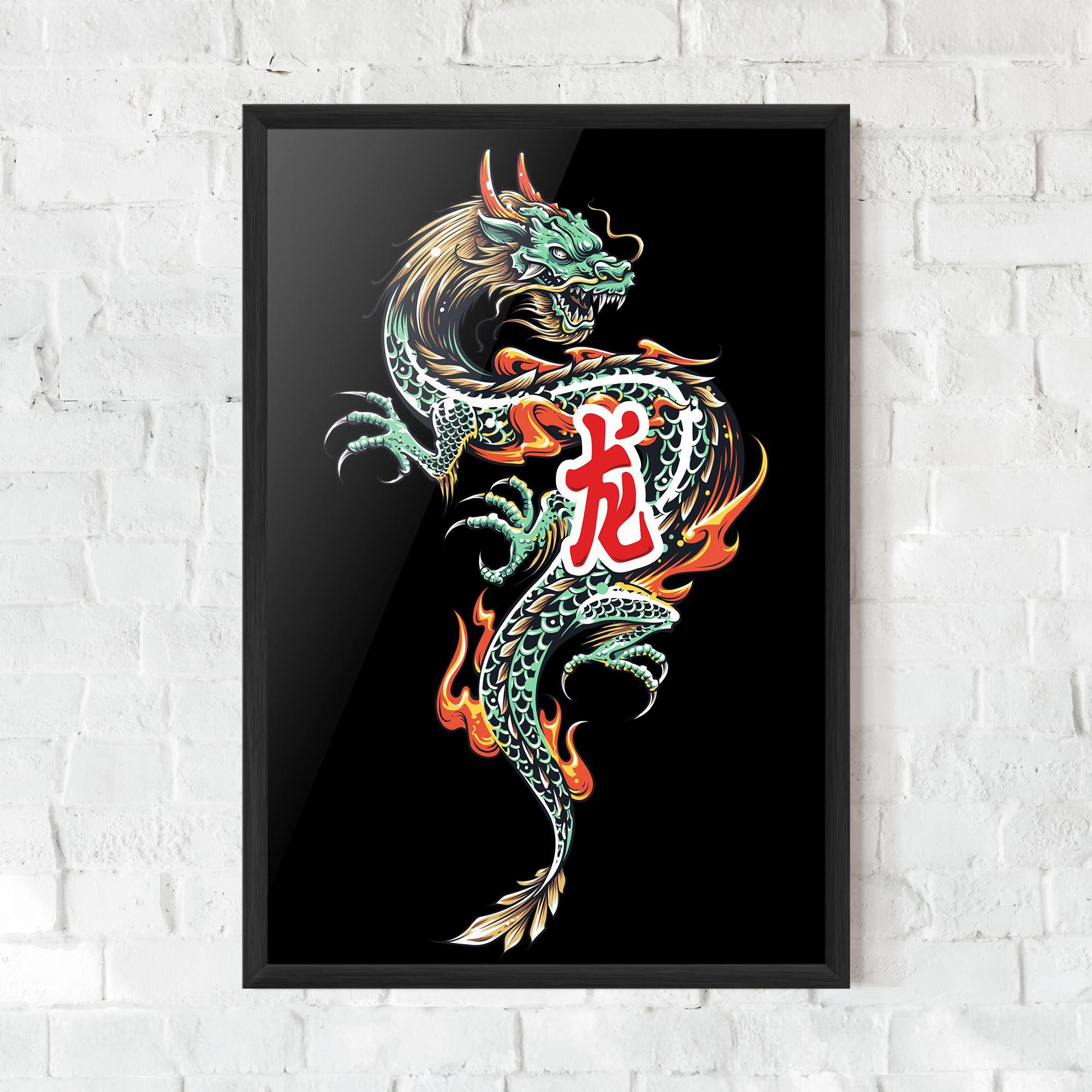Poster Înrămat Green Fire Dragon mockup 0