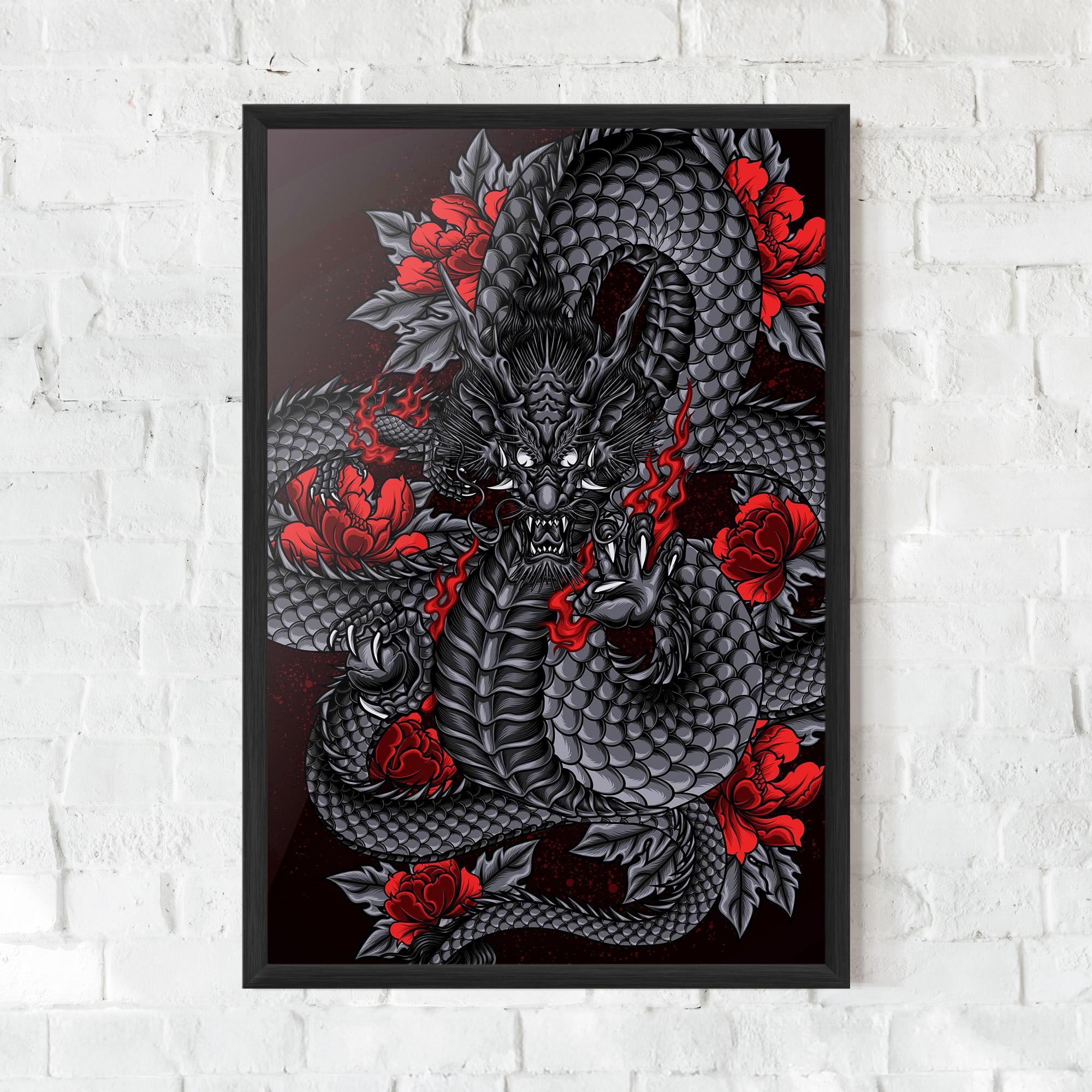 Poster Înrămat Red Flower Dragon mockup 0