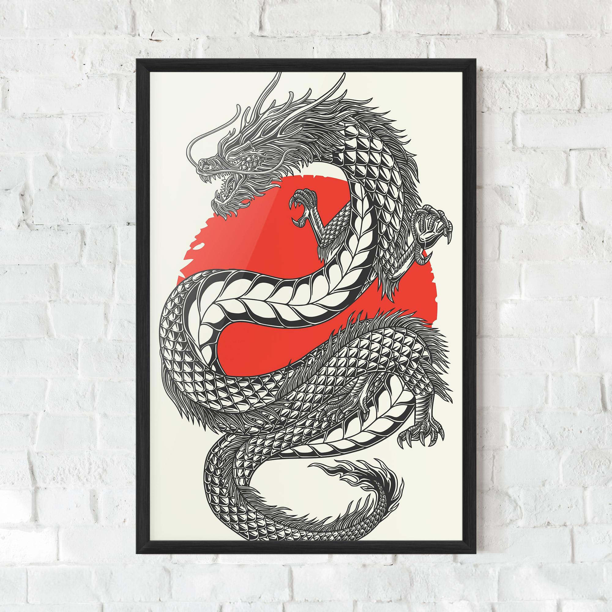 Poster Înrămat Red Moon Dragon mockup 0
