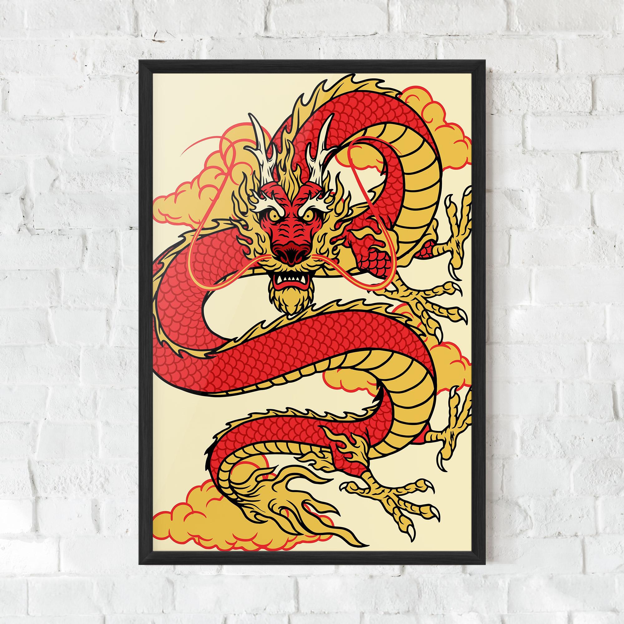 Poster Înrămat Red Yellow Dragon mockup 0