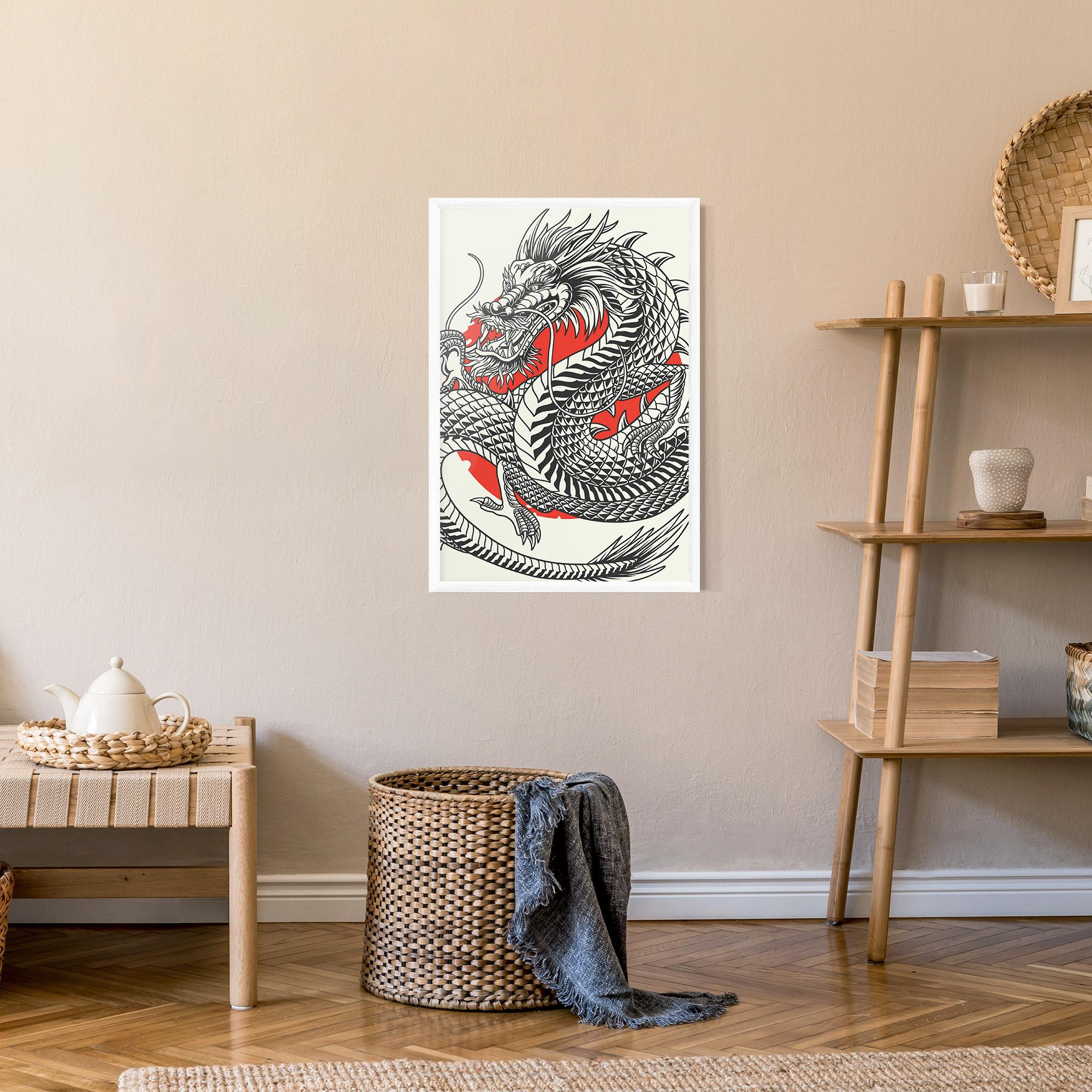 Poster Înrămat Cream Grey Dragon mockup 9
