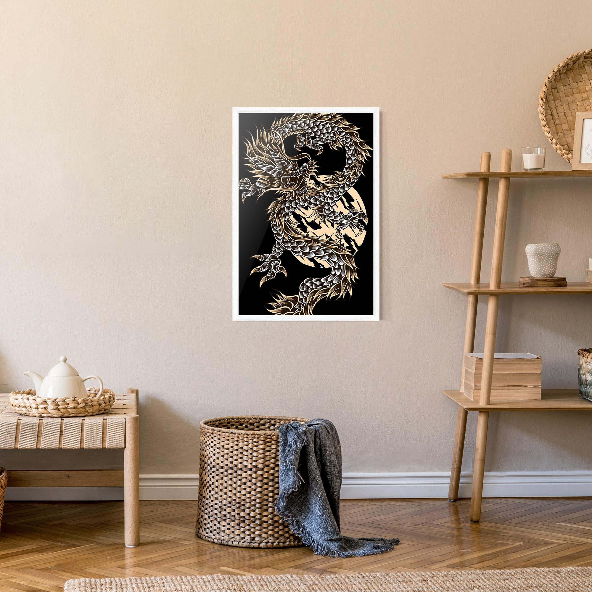Poster Înrămat Cream Moon Dragon mockup 9