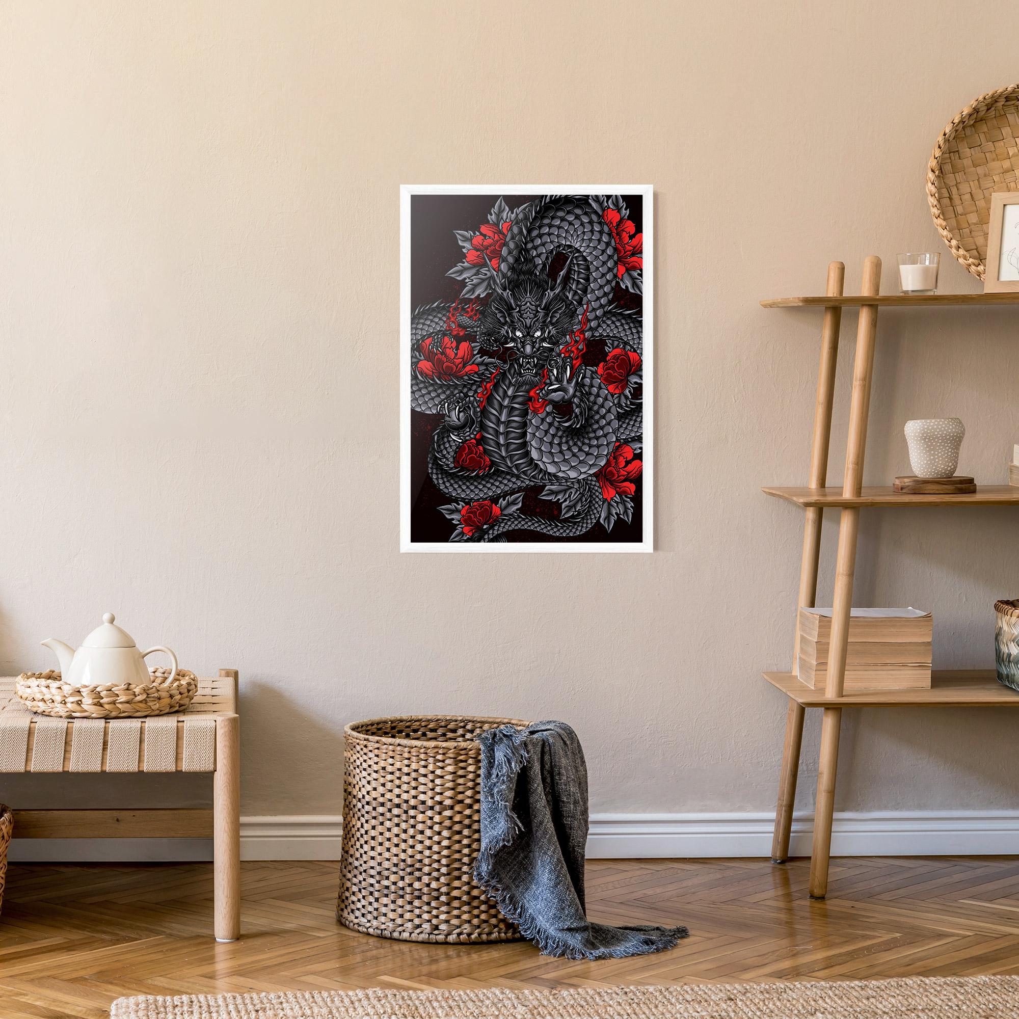 Poster Înrămat Red Flower Dragon mockup 9