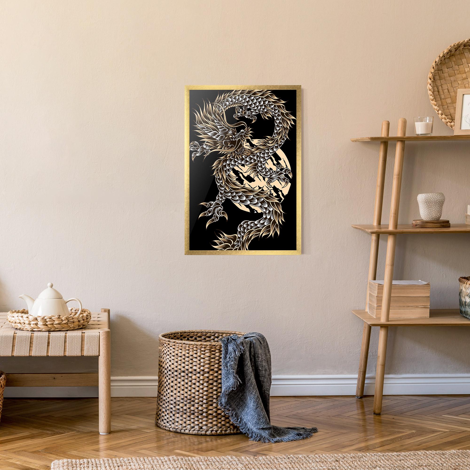 Poster Înrămat Cream Moon Dragon mockup 9