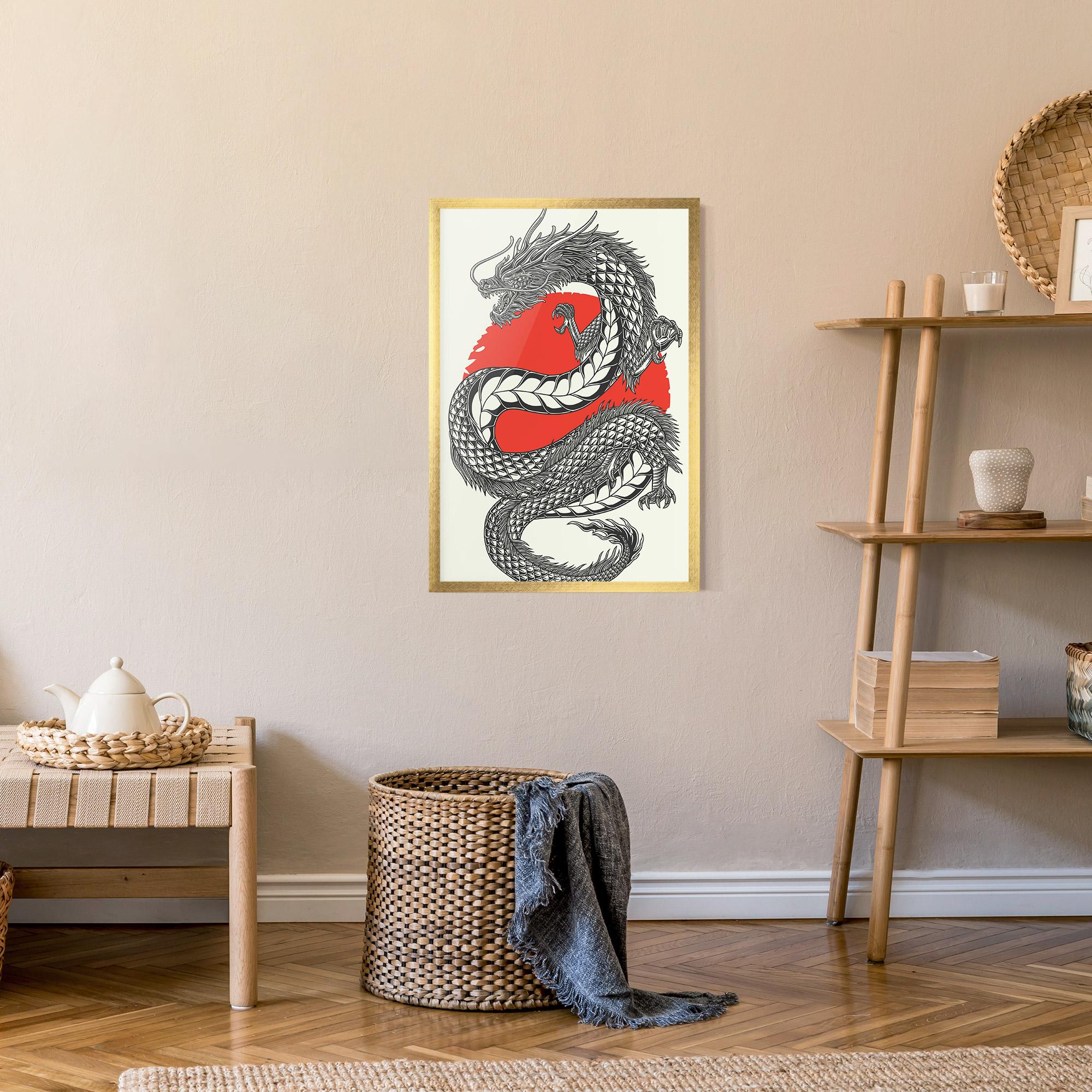 Poster Înrămat Red Moon Dragon mockup 9