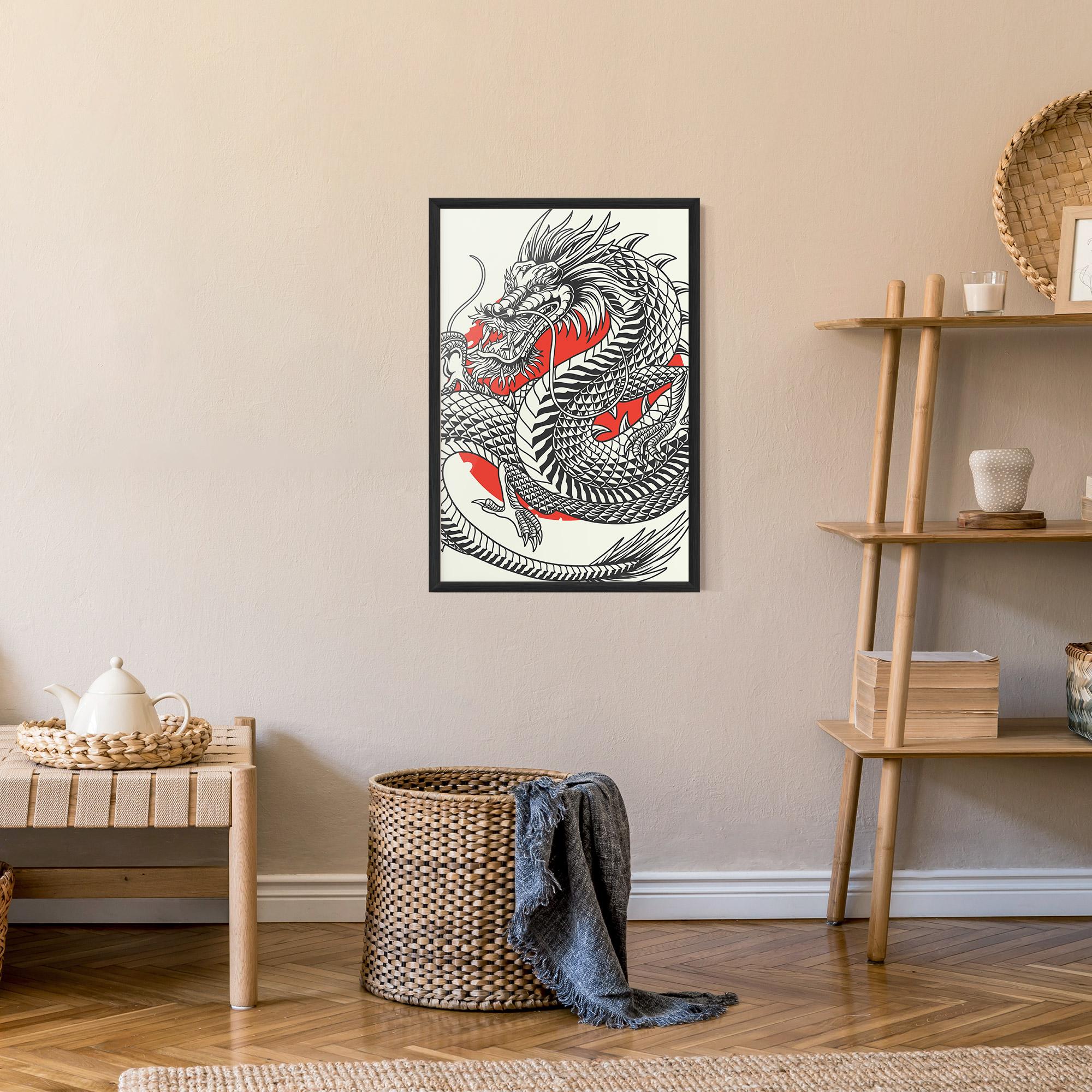 Poster Înrămat Cream Grey Dragon mockup 9