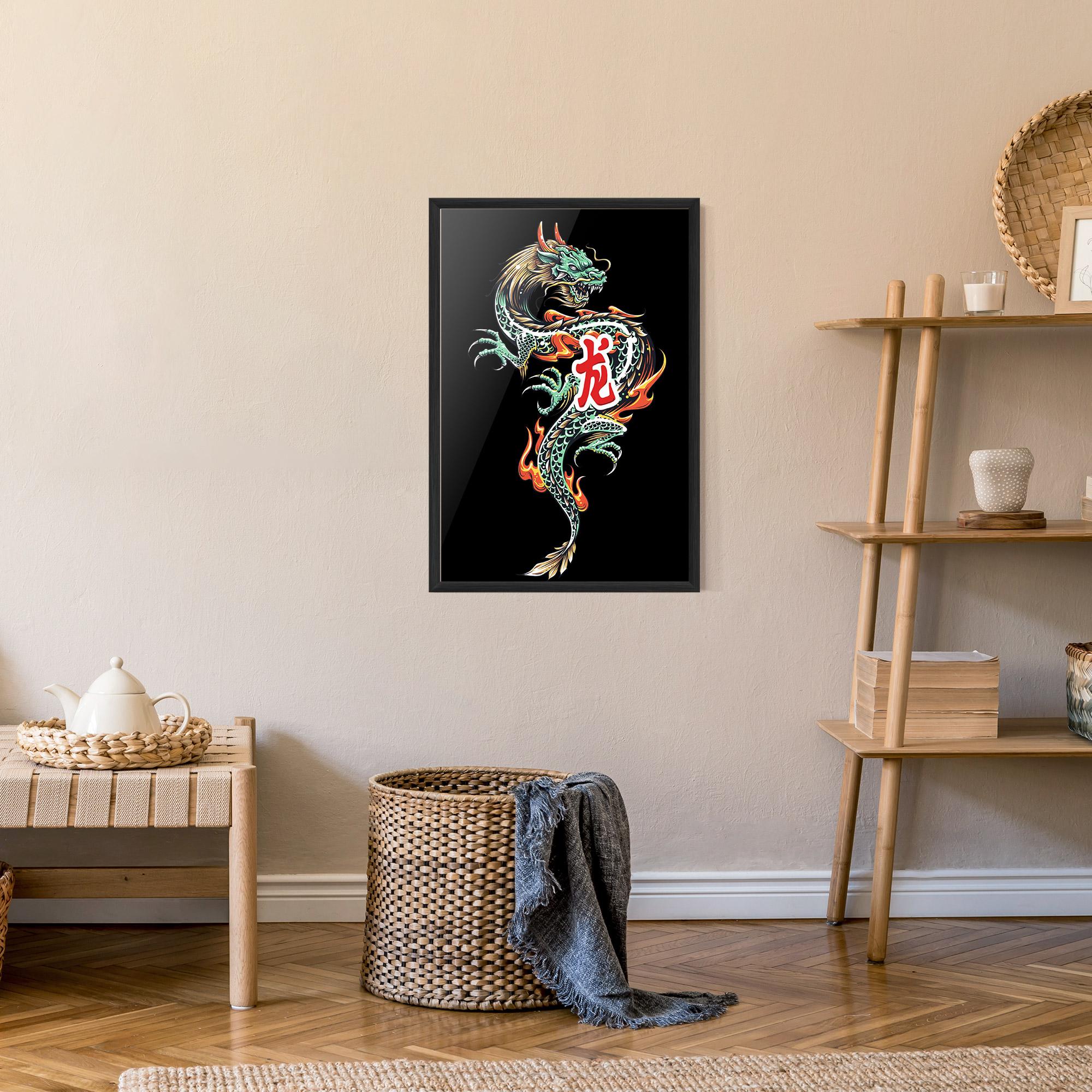 Poster Înrămat Green Fire Dragon mockup 9