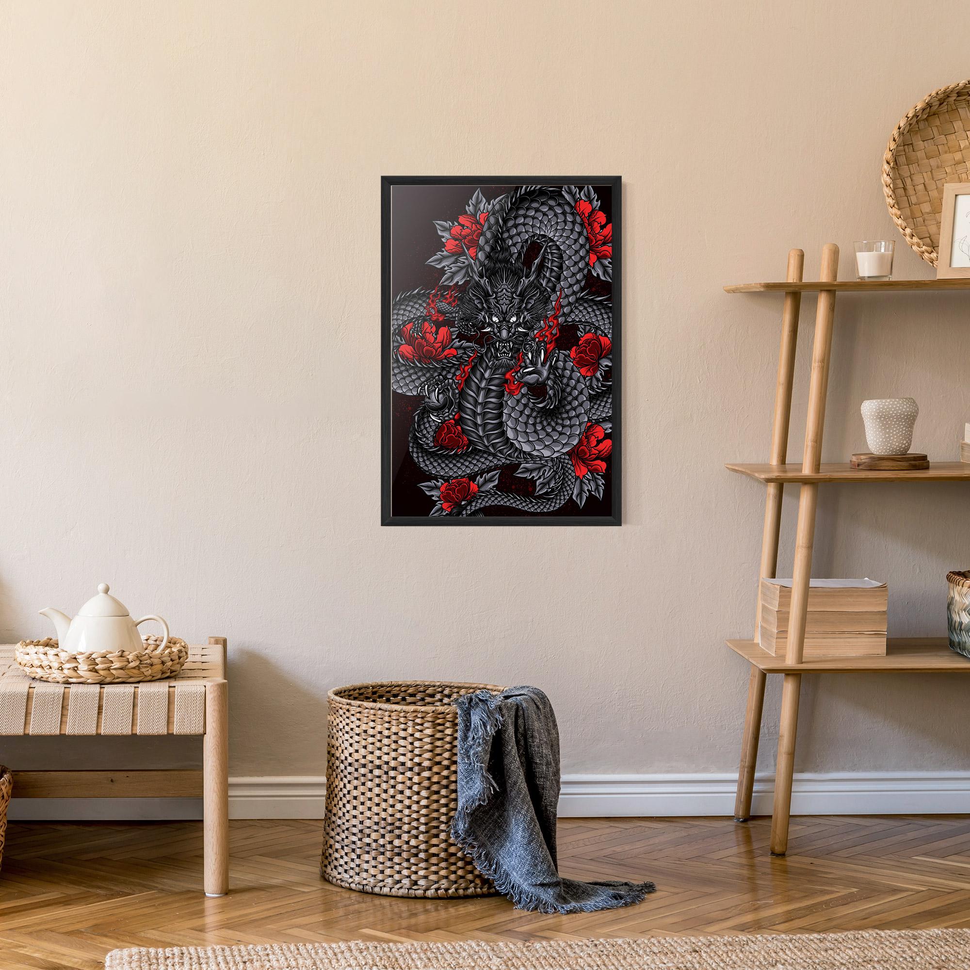 Poster Înrămat Red Flower Dragon mockup 9