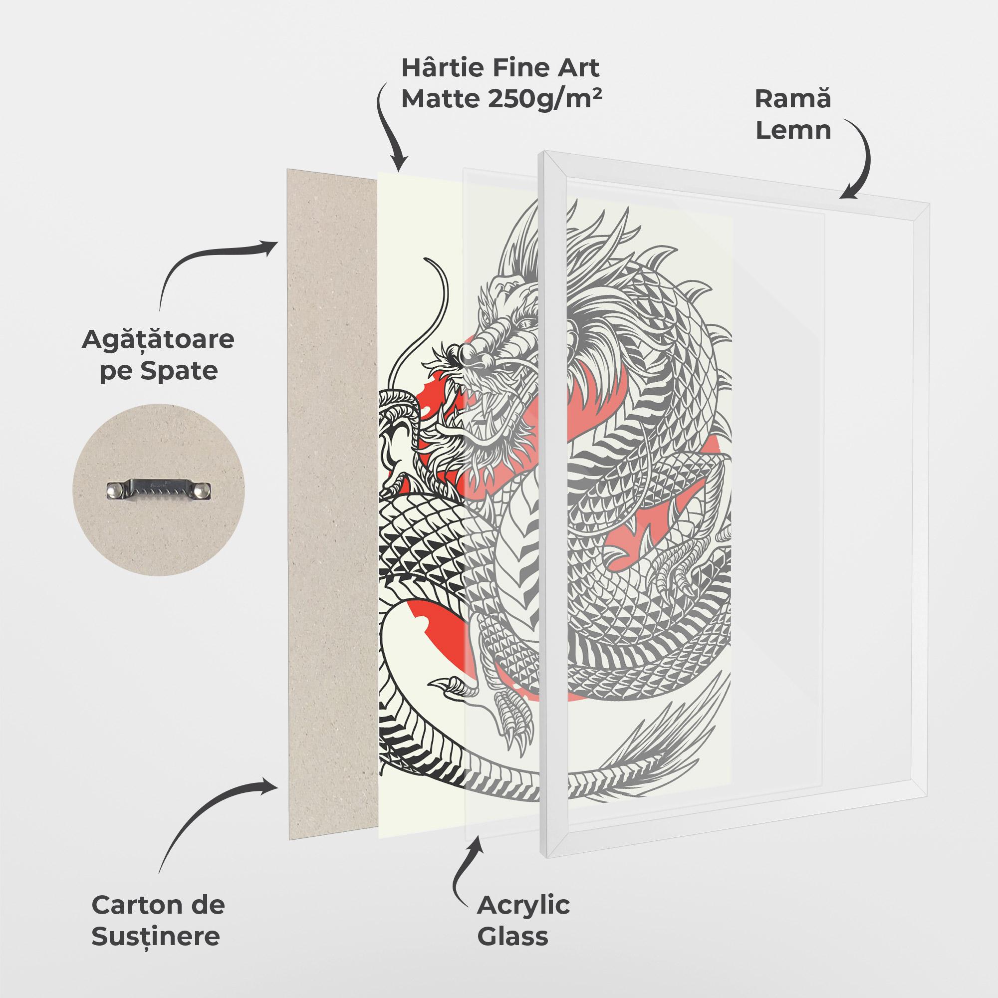 Poster Înrămat Cream Grey Dragon mockup 1