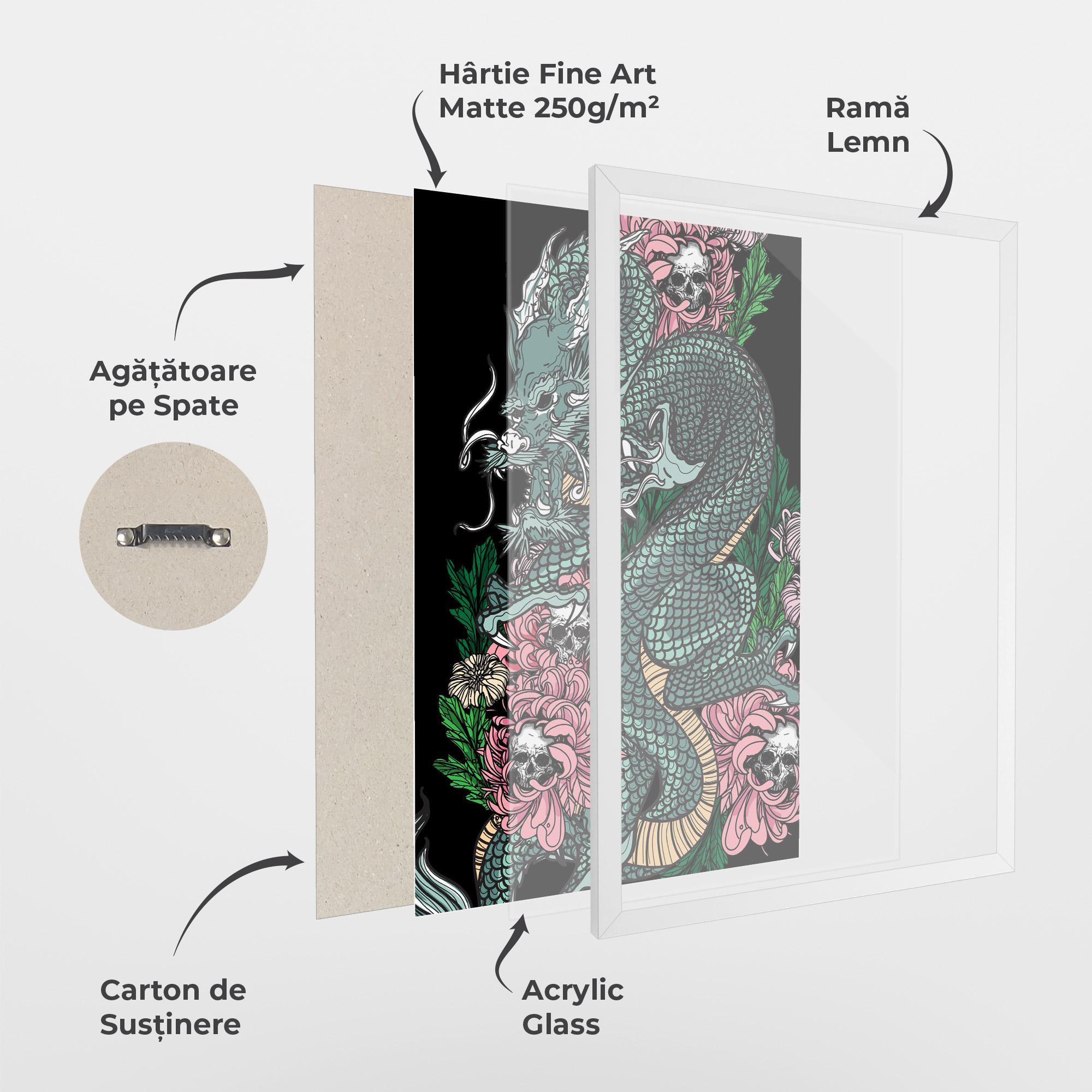 Poster Înrămat Flower Skull Dragon mockup 1