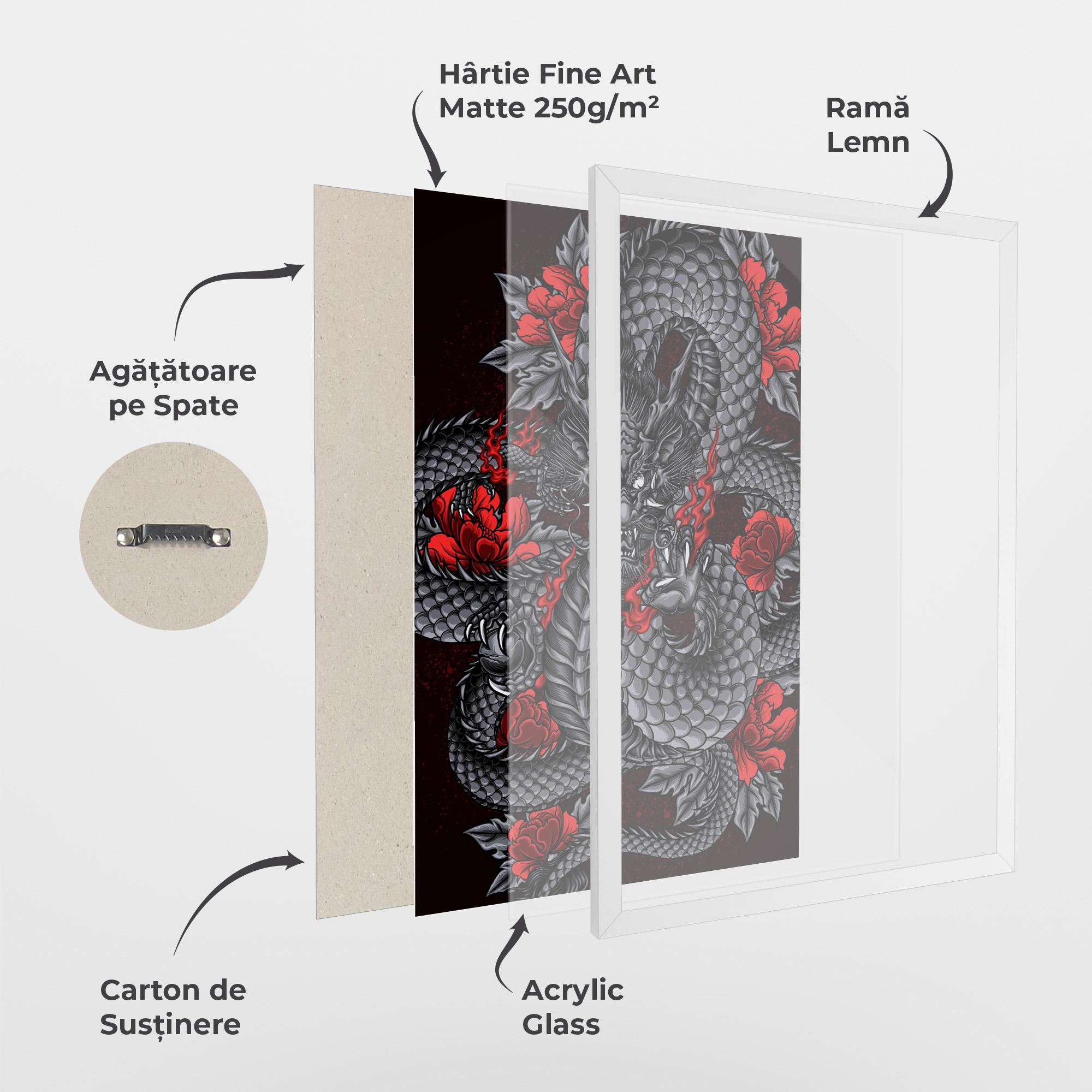 Poster Înrămat Red Flower Dragon mockup 1