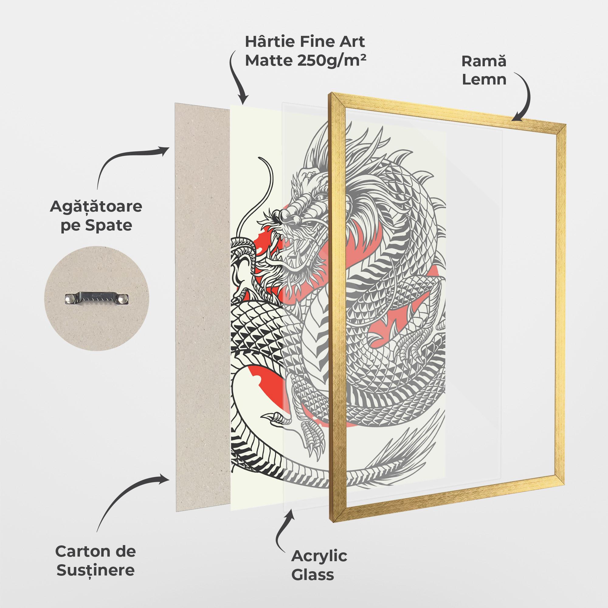 Poster Înrămat Cream Grey Dragon mockup 1