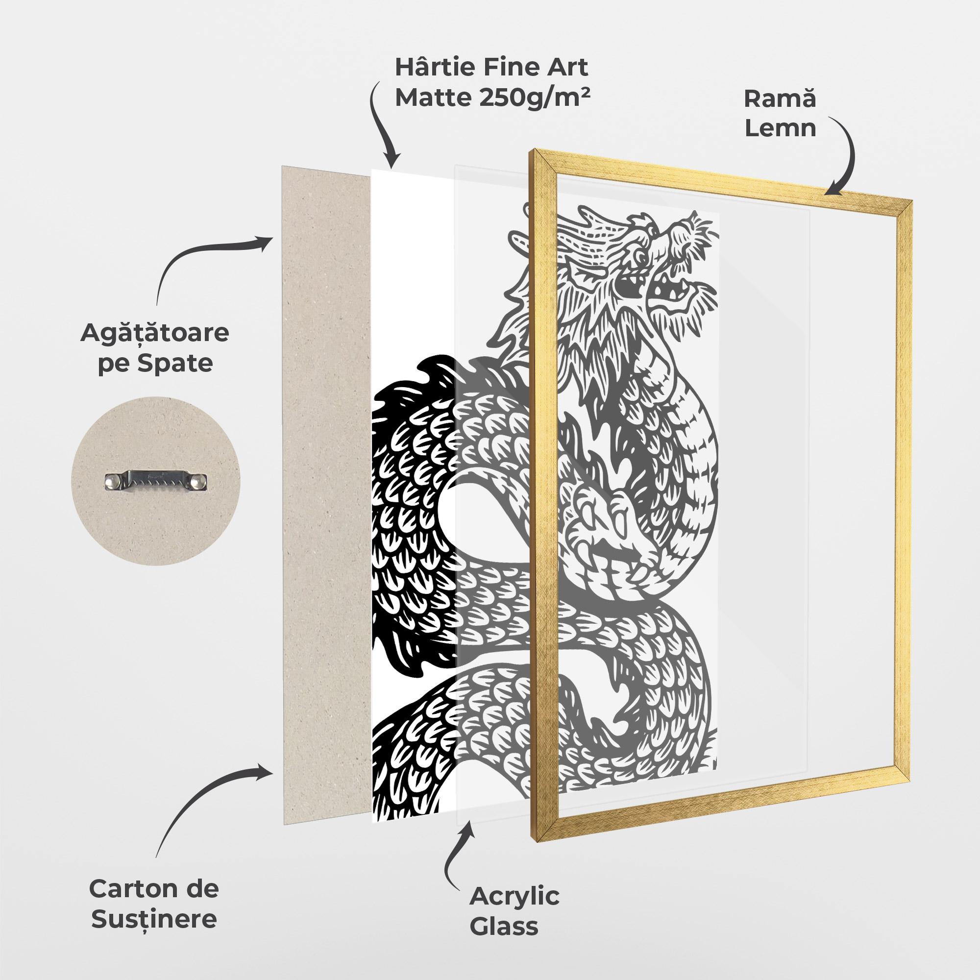 Poster Înrămat Dragon Black Line mockup 1