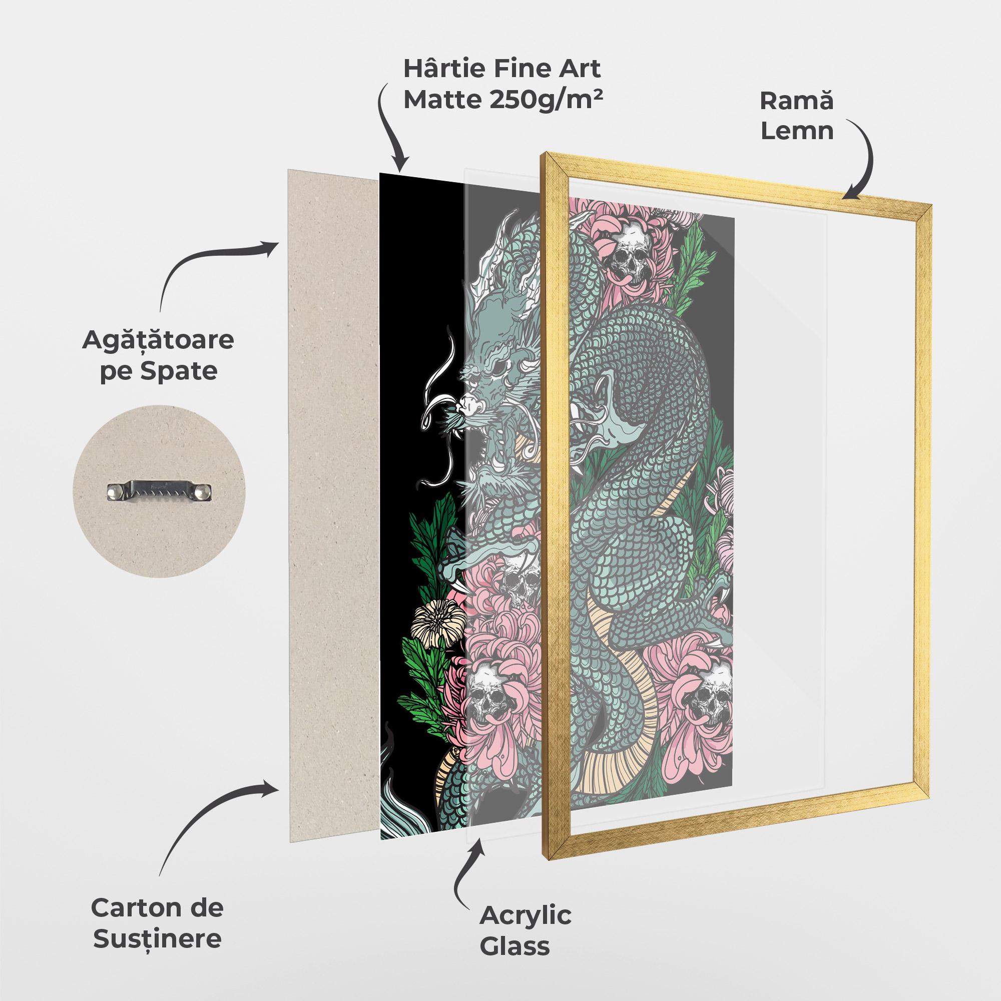 Poster Înrămat Flower Skull Dragon mockup 1