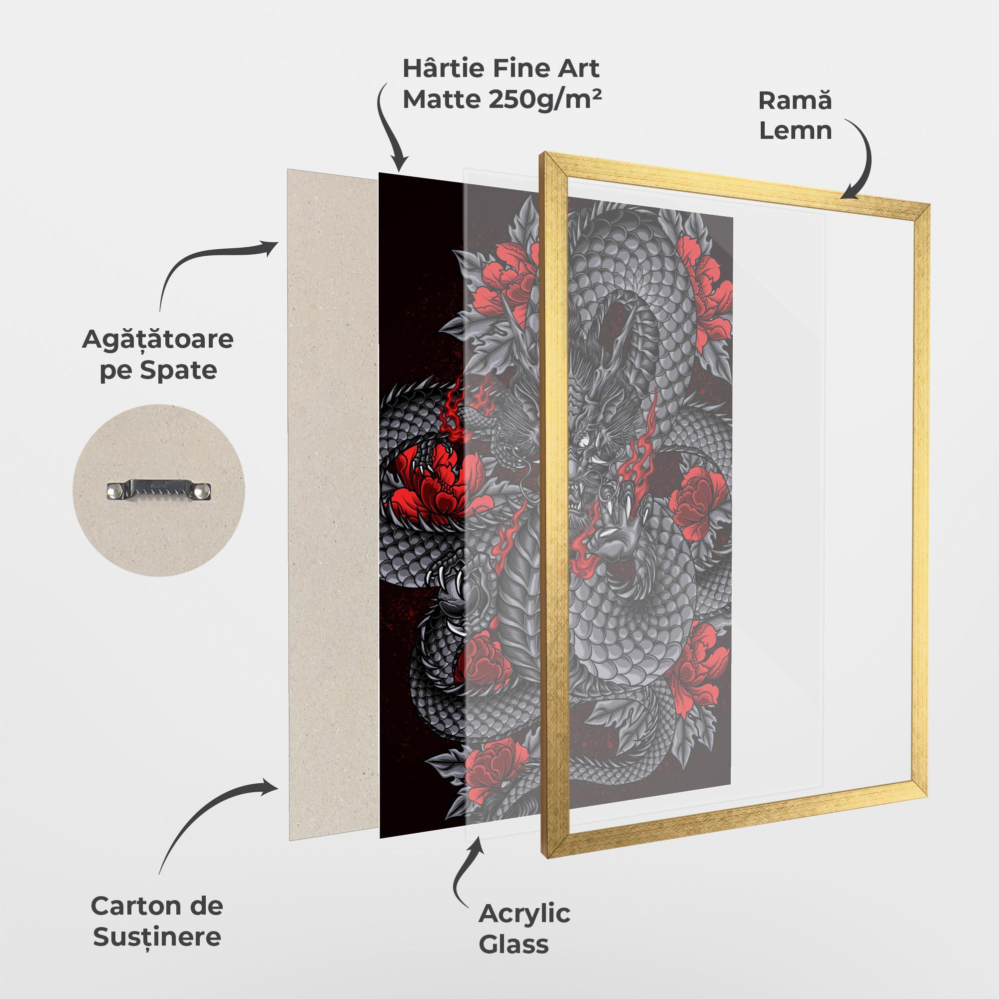 Poster Înrămat Red Flower Dragon mockup 1