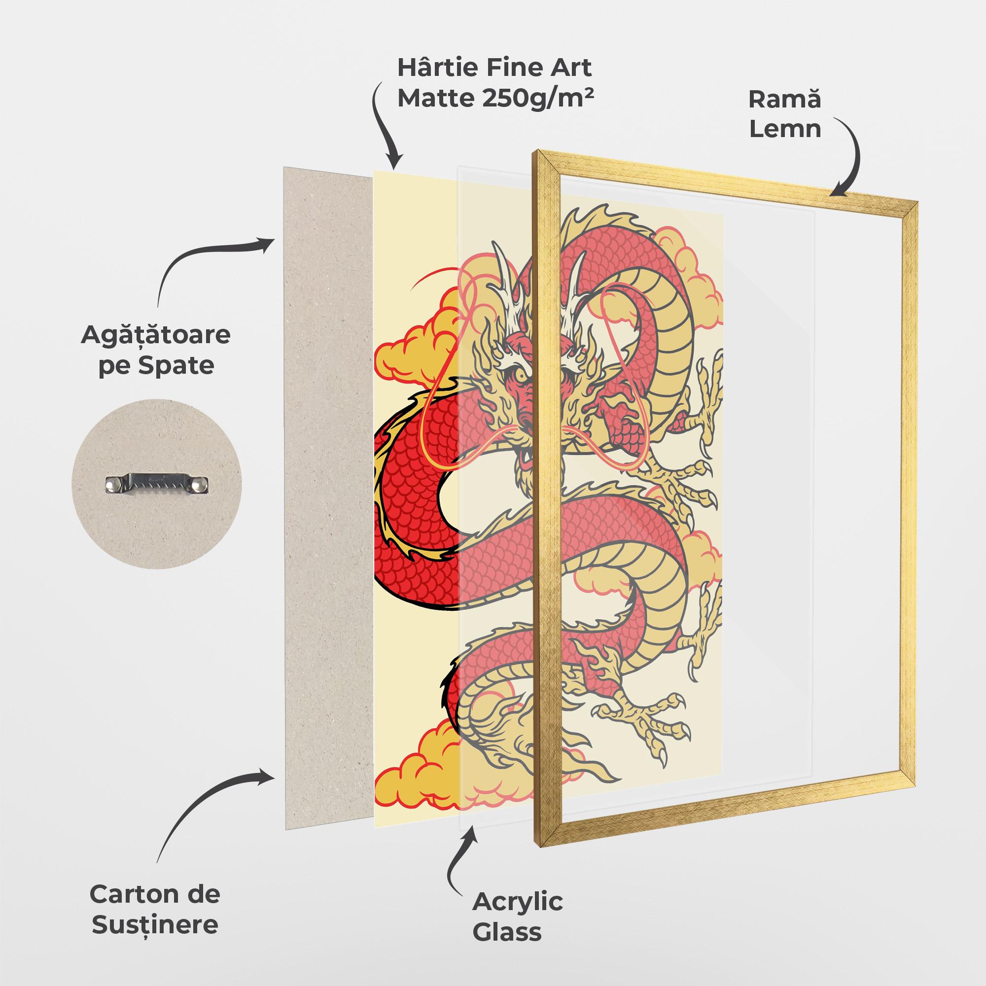 Poster Înrămat Red Yellow Dragon mockup 1