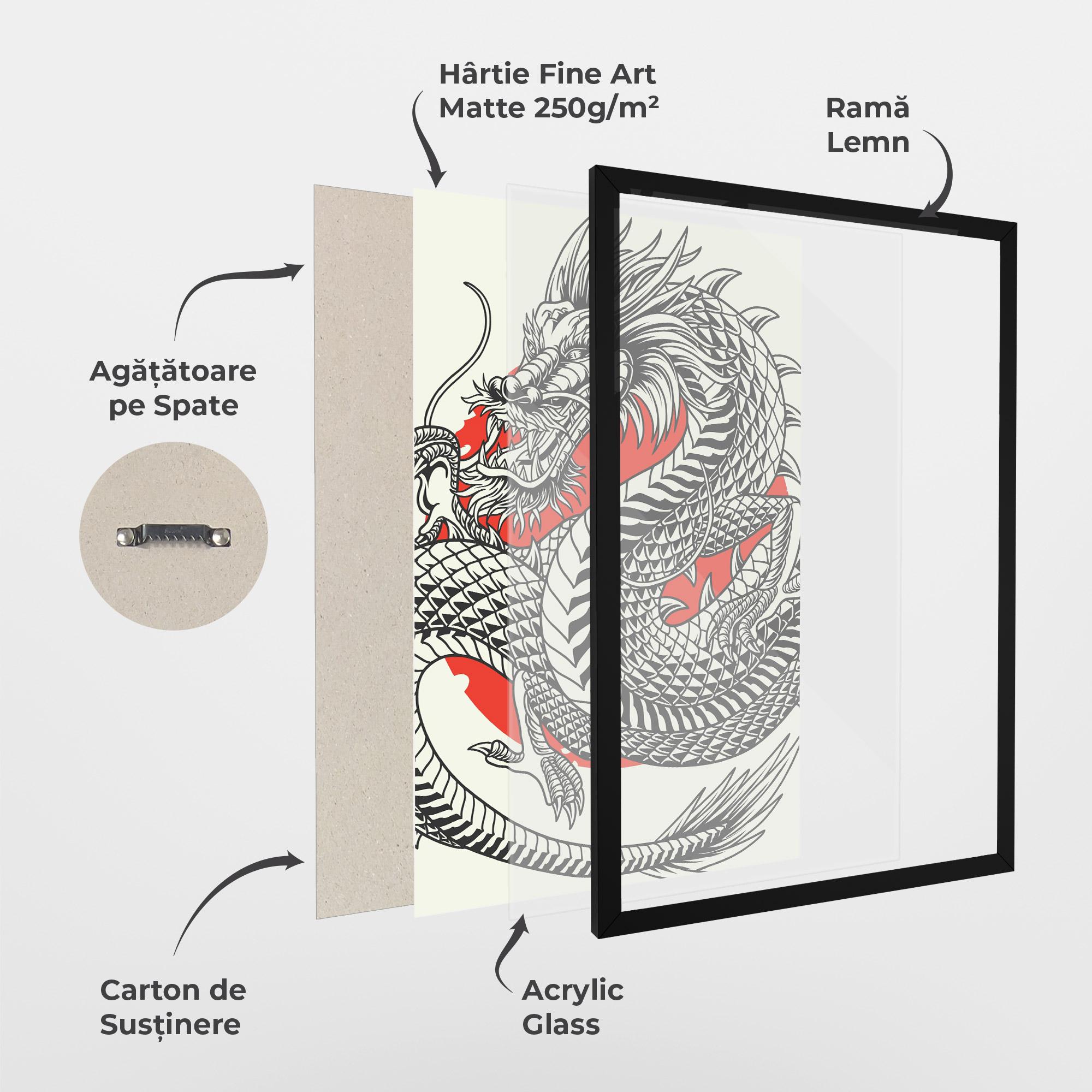 Poster Înrămat Cream Grey Dragon mockup 1