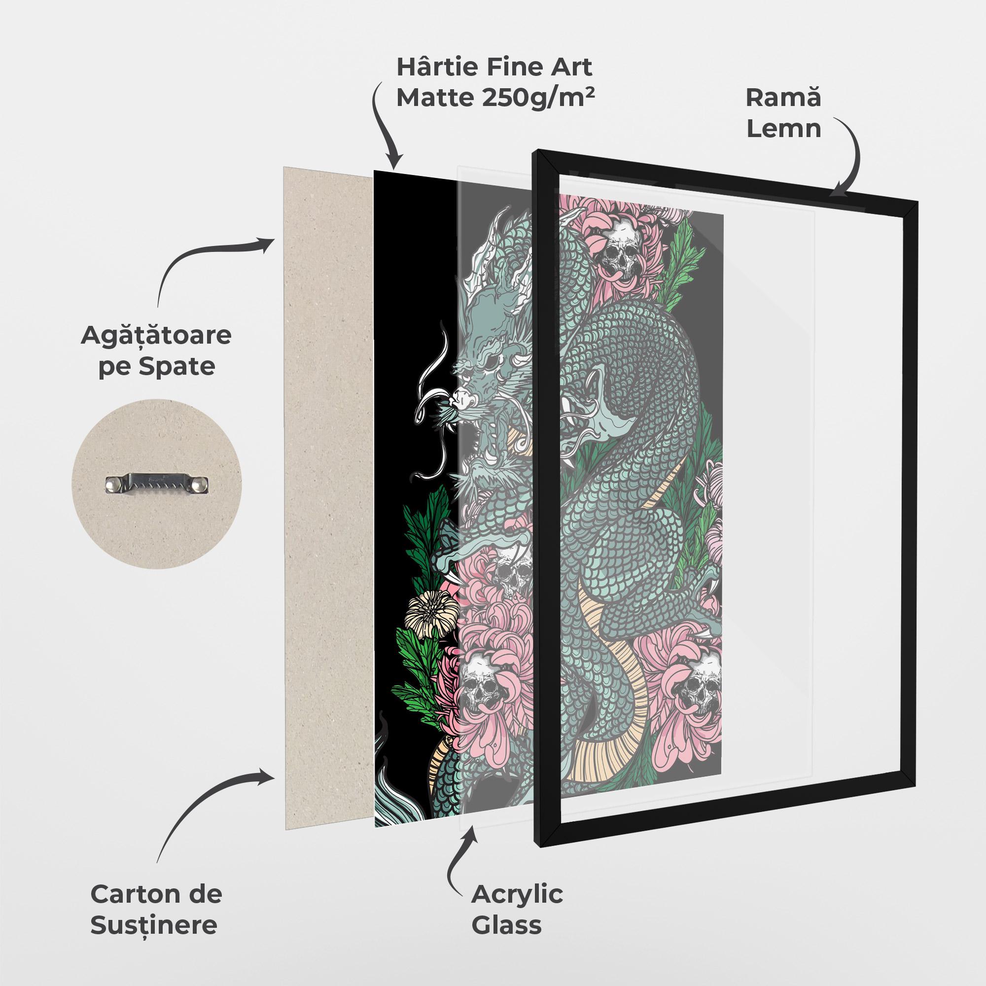 Poster Înrămat Flower Skull Dragon mockup 1