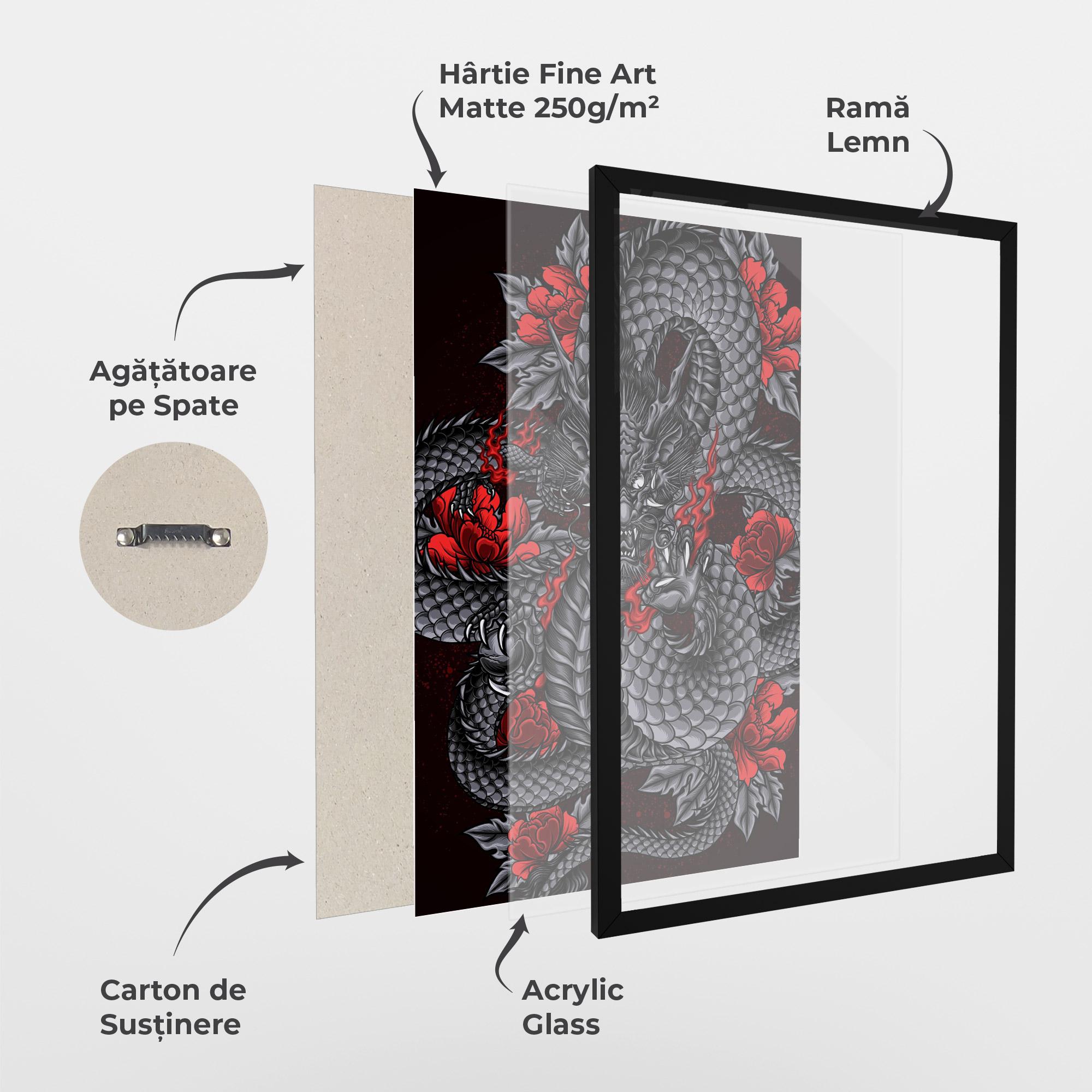 Poster Înrămat Red Flower Dragon mockup 1