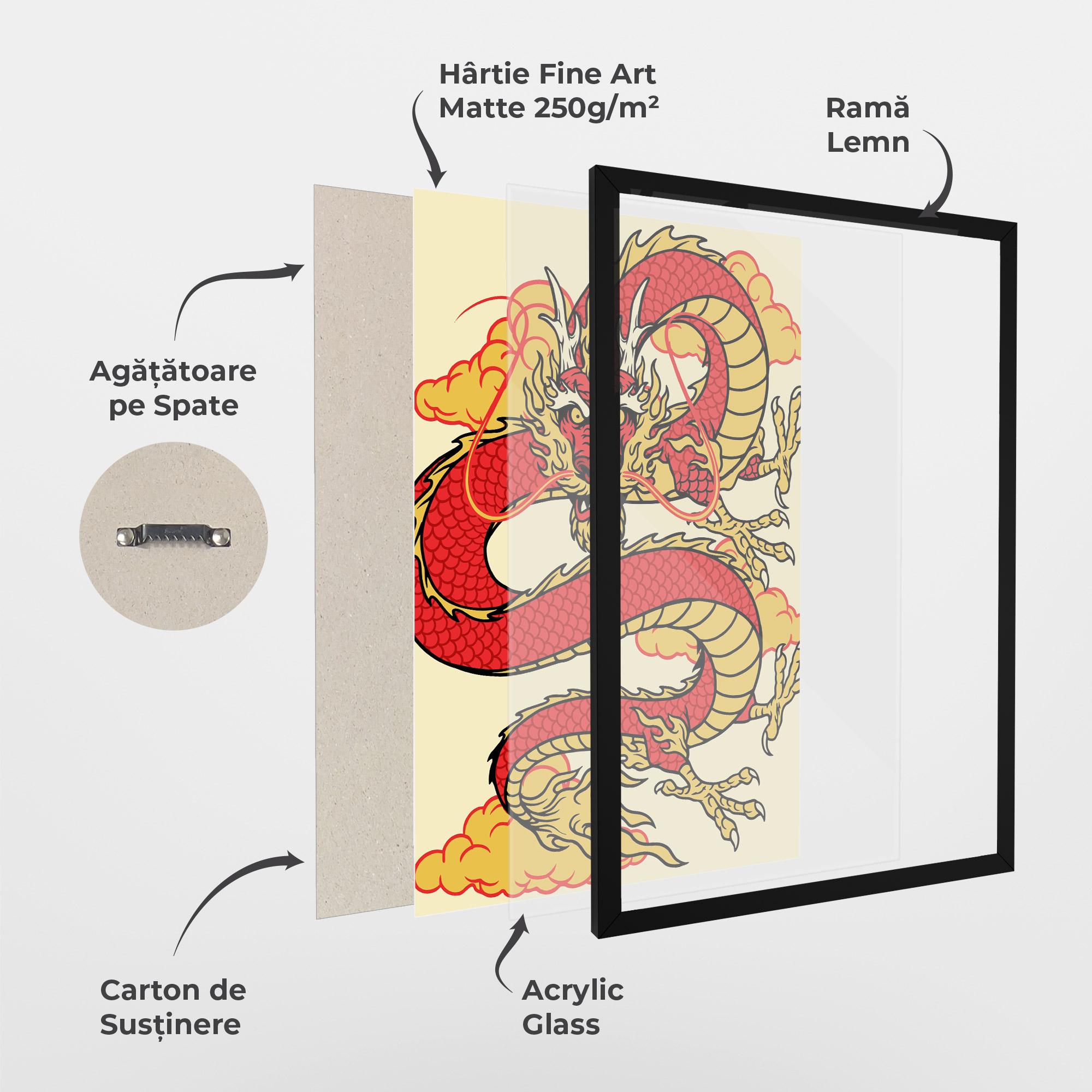 Poster Înrămat Red Yellow Dragon mockup 1