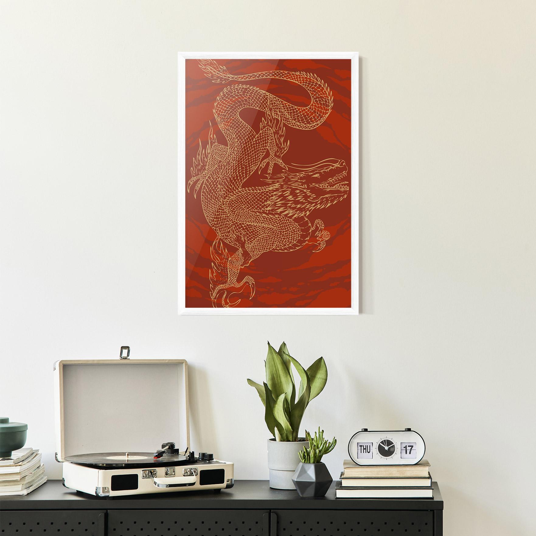 Poster Înrămat Chinese Dragon Red mockup 2