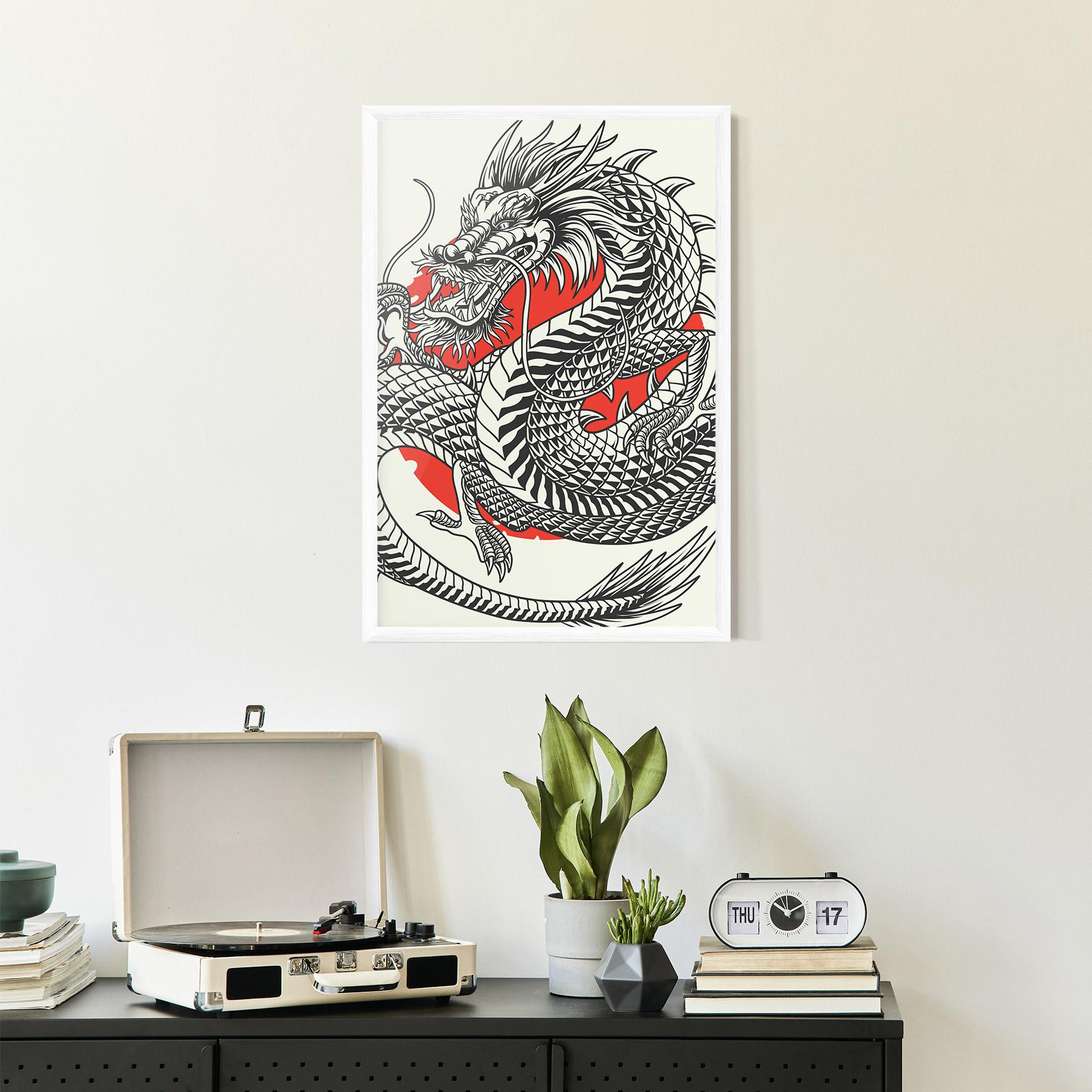 Poster Înrămat Cream Grey Dragon mockup 2