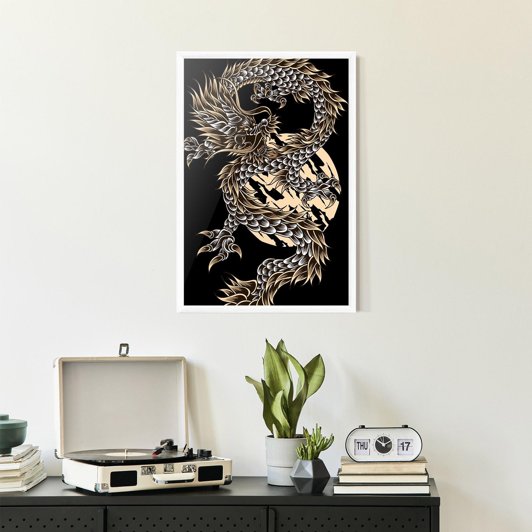 Poster Înrămat Cream Moon Dragon mockup 2