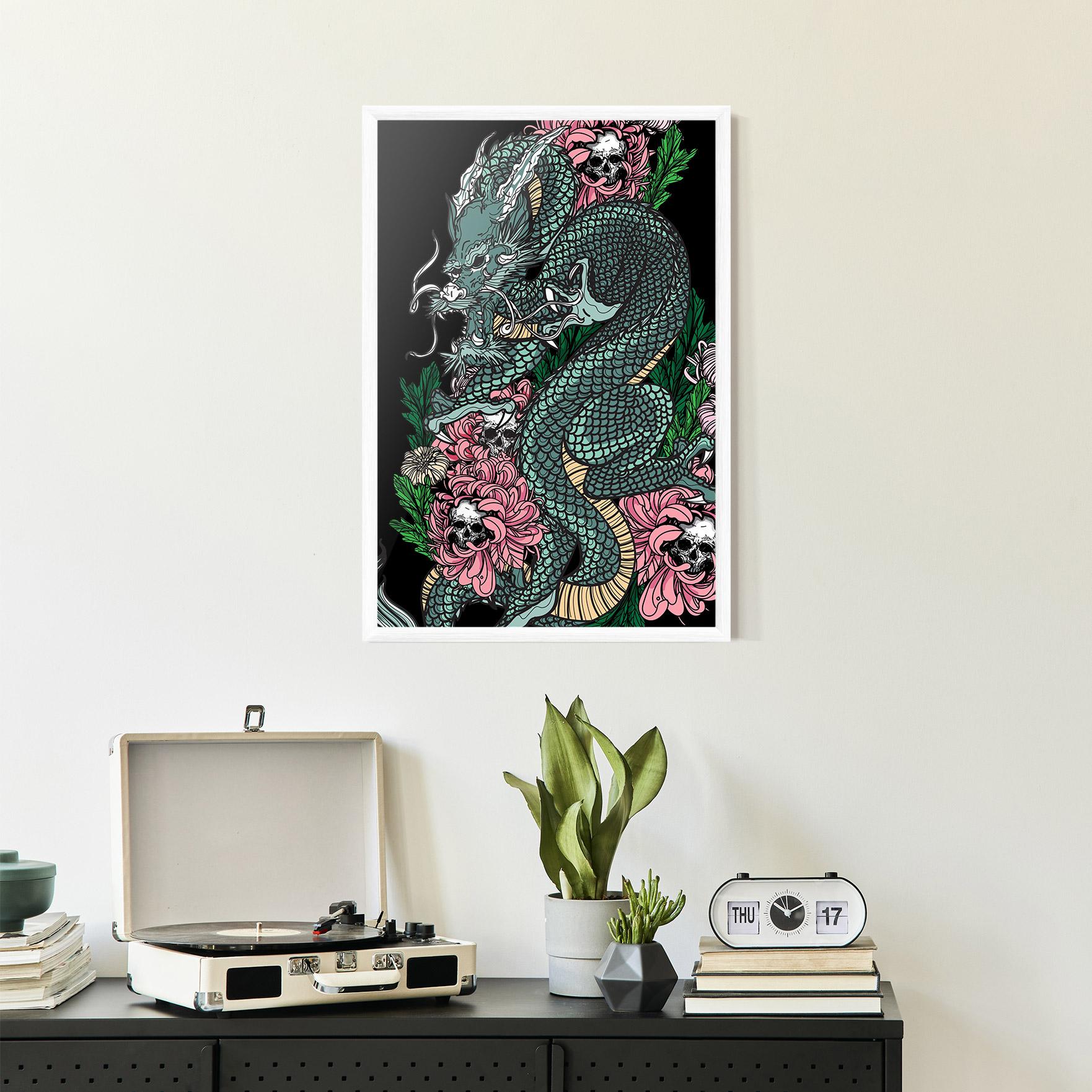 Poster Înrămat Flower Skull Dragon mockup 2