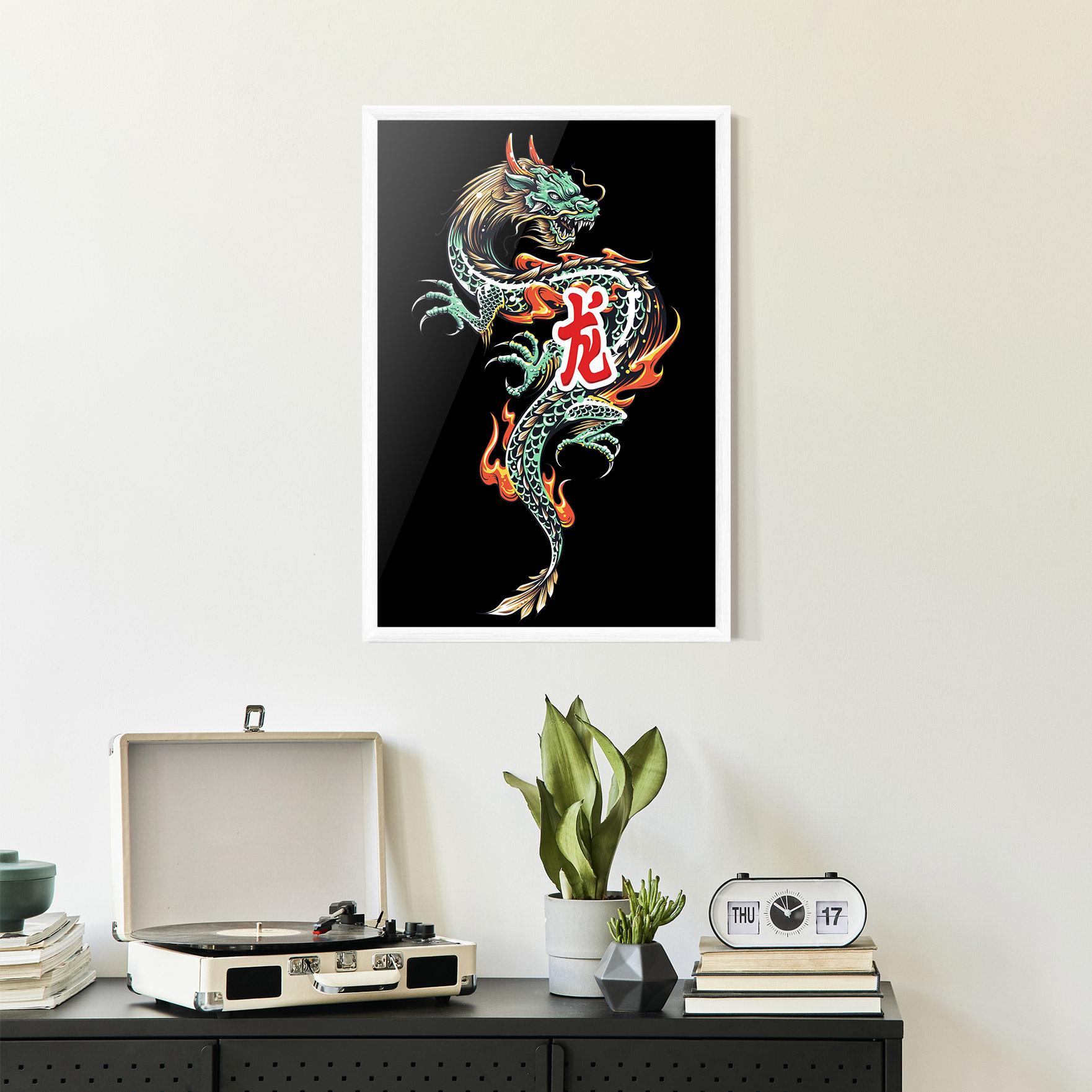 Poster Înrămat Green Fire Dragon mockup 2