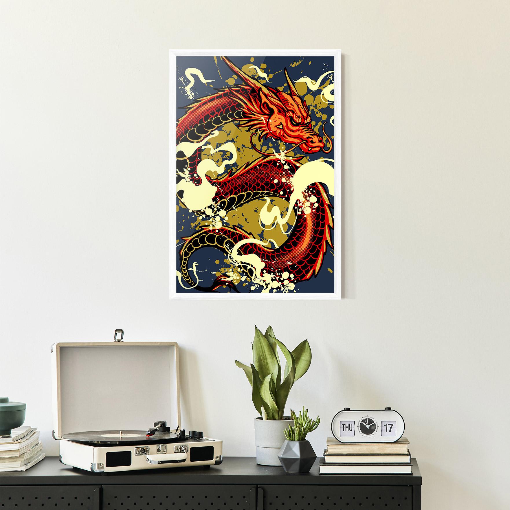 Poster Înrămat Red Cream Dragon mockup 2