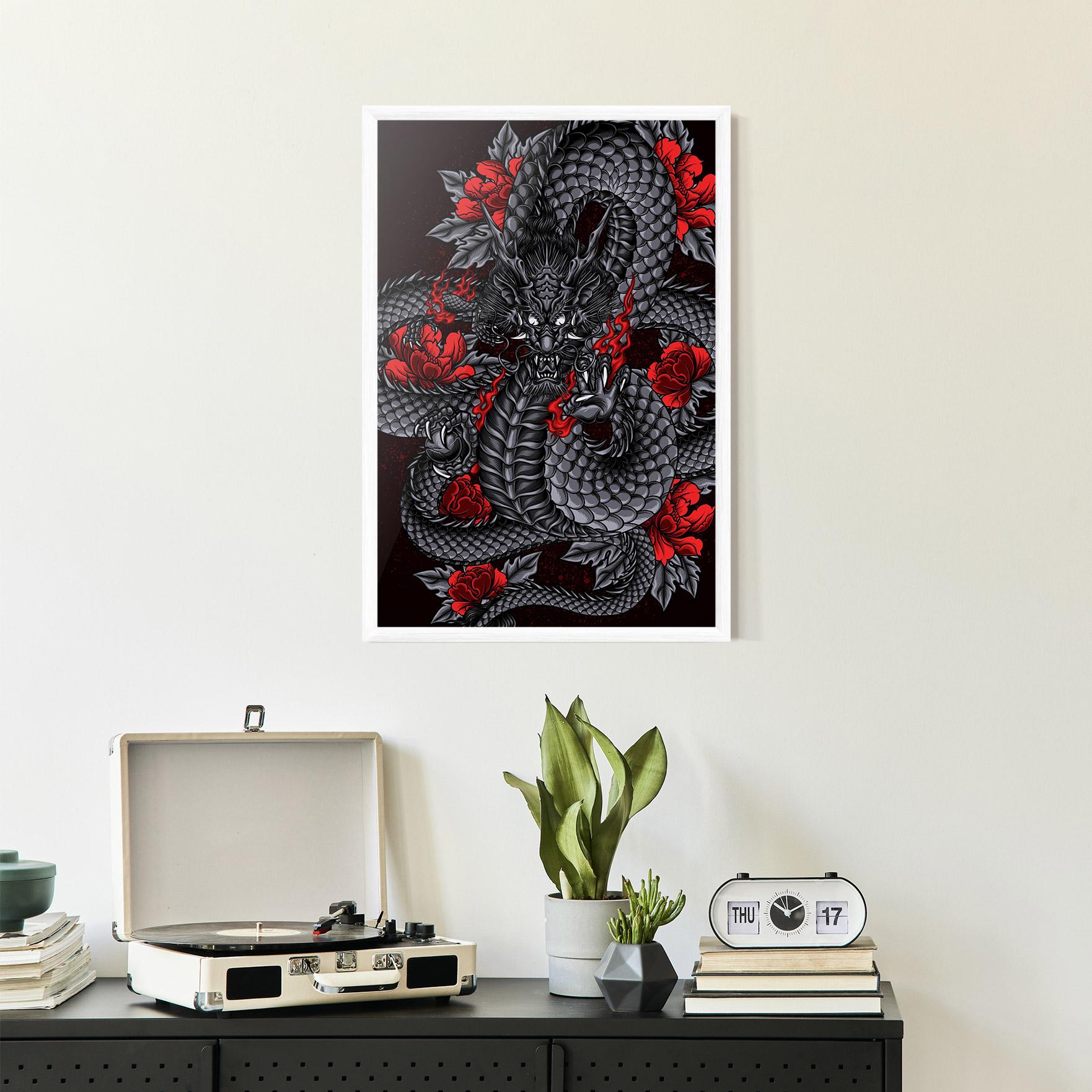 Poster Înrămat Red Flower Dragon mockup 2