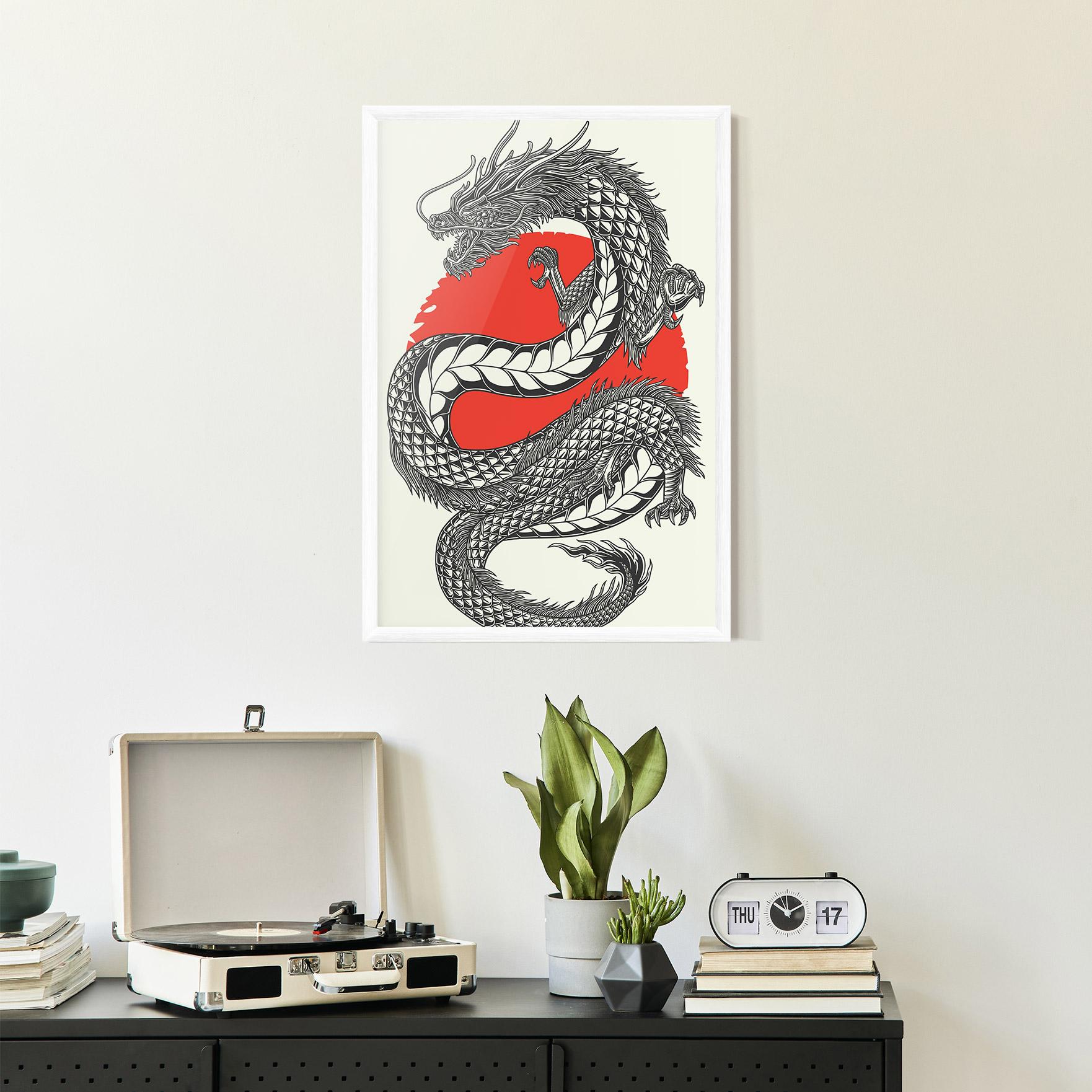 Poster Înrămat Red Moon Dragon mockup 2