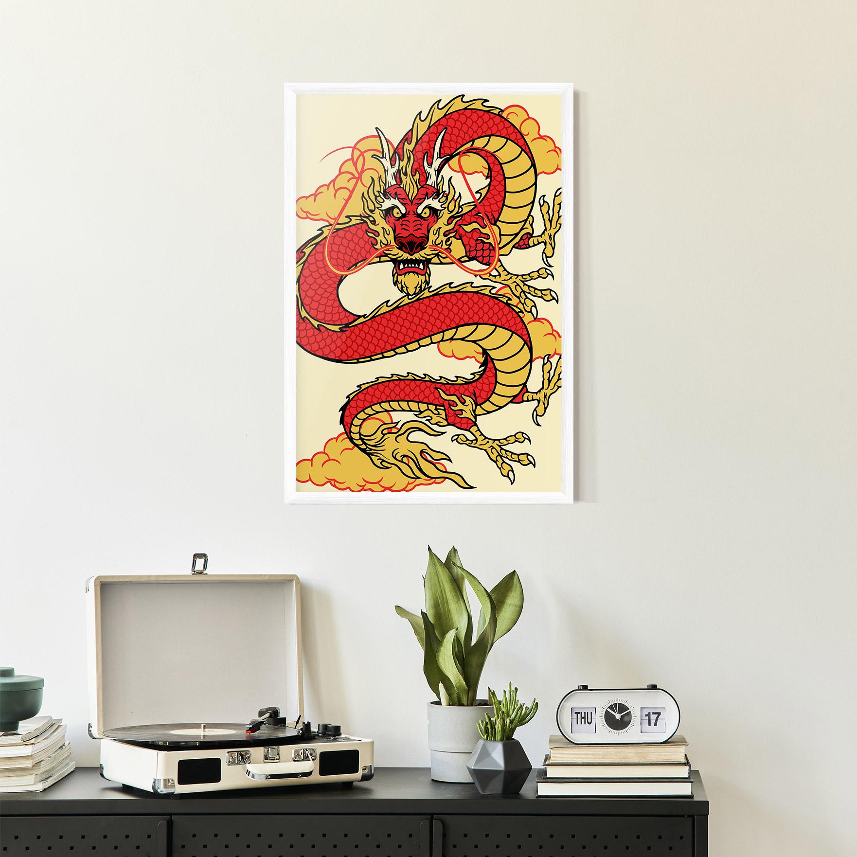 Poster Înrămat Red Yellow Dragon mockup 2