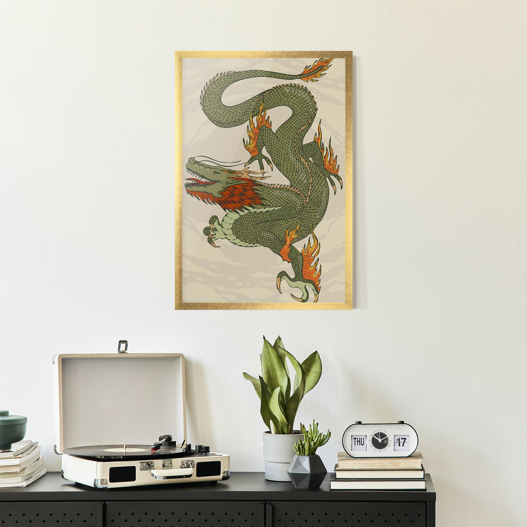 Poster Înrămat Chinese Dragon Green mockup 2