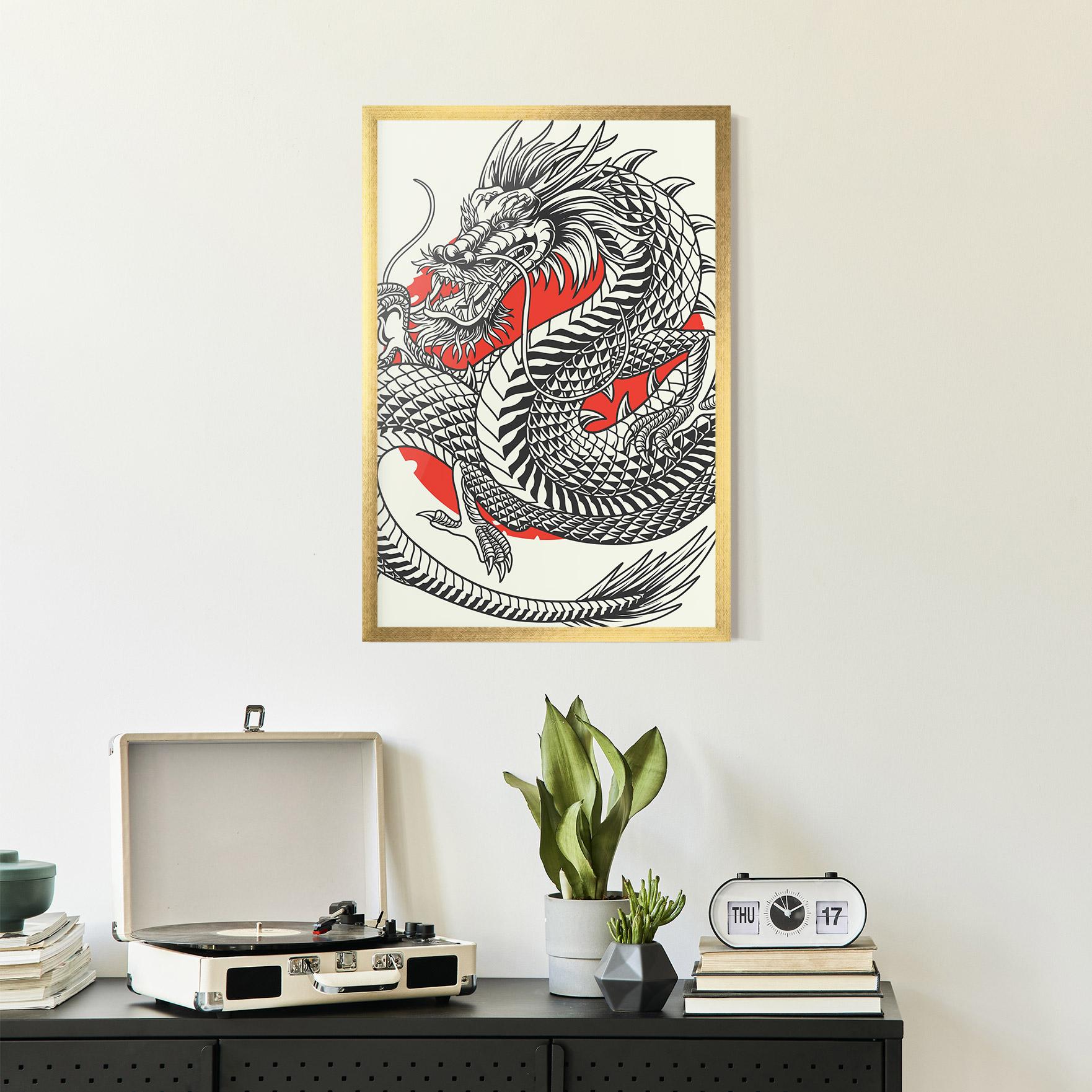 Poster Înrămat Cream Grey Dragon mockup 2