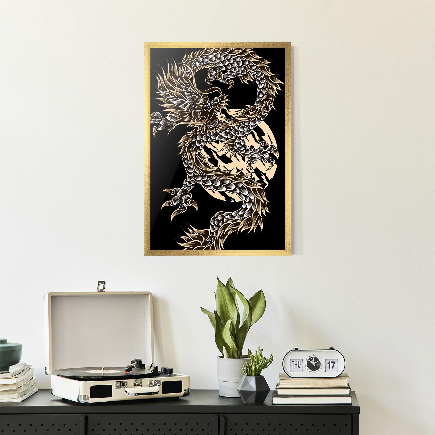 Poster Înrămat Cream Moon Dragon mockup 2