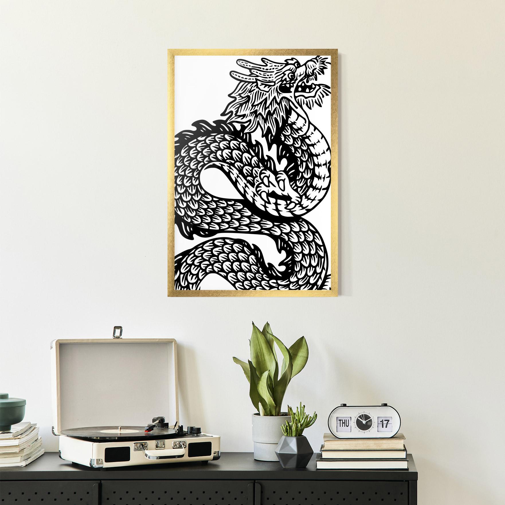 Poster Înrămat Dragon Black Line mockup 2