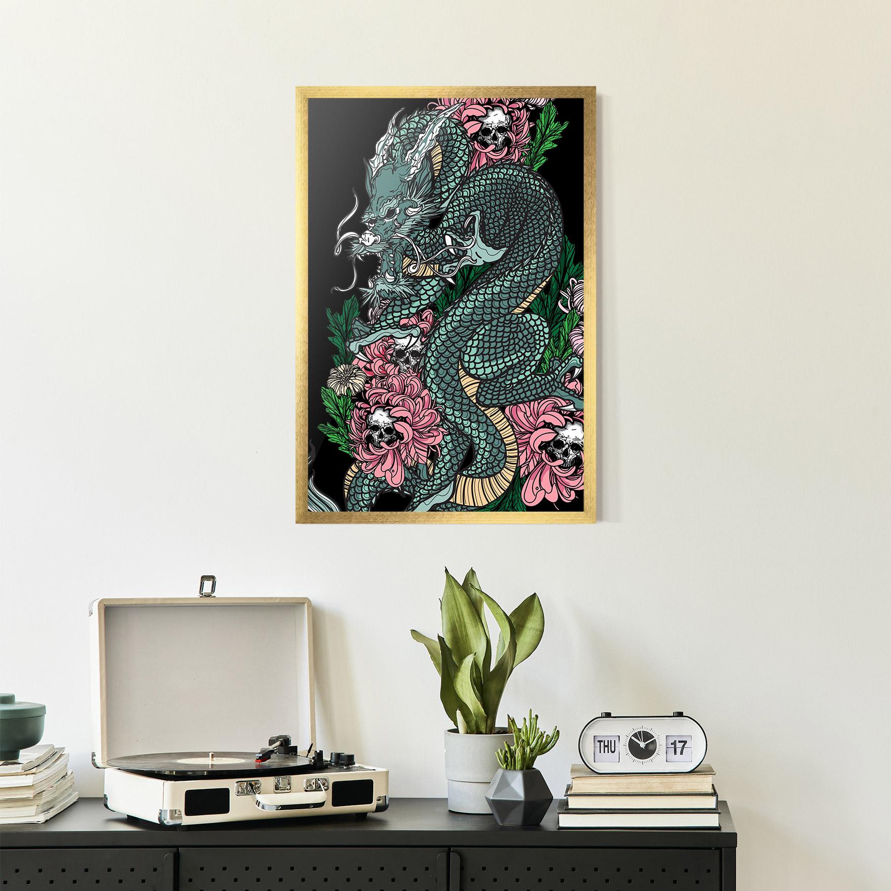 Poster Înrămat Flower Skull Dragon mockup 2