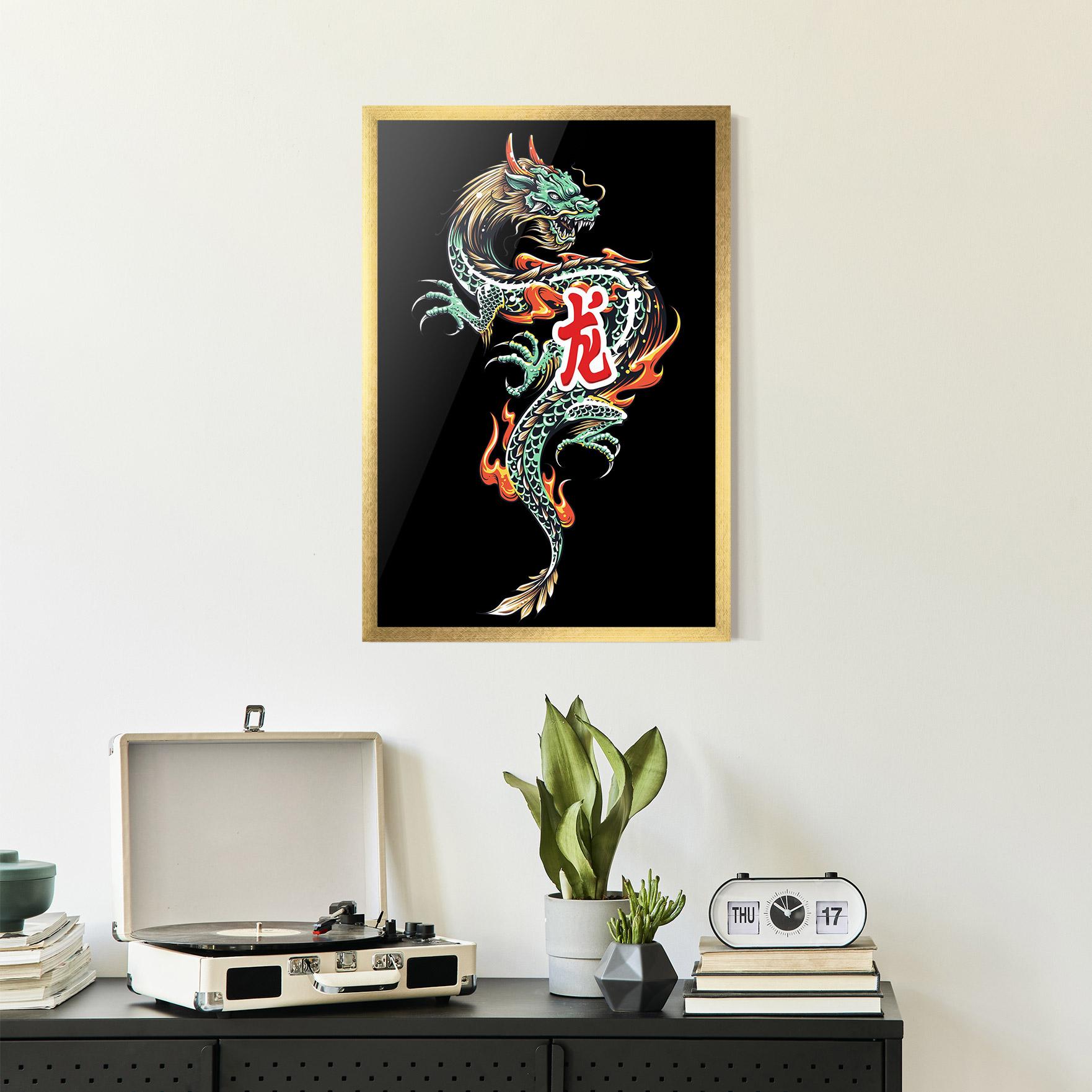 Poster Înrămat Green Fire Dragon mockup 2