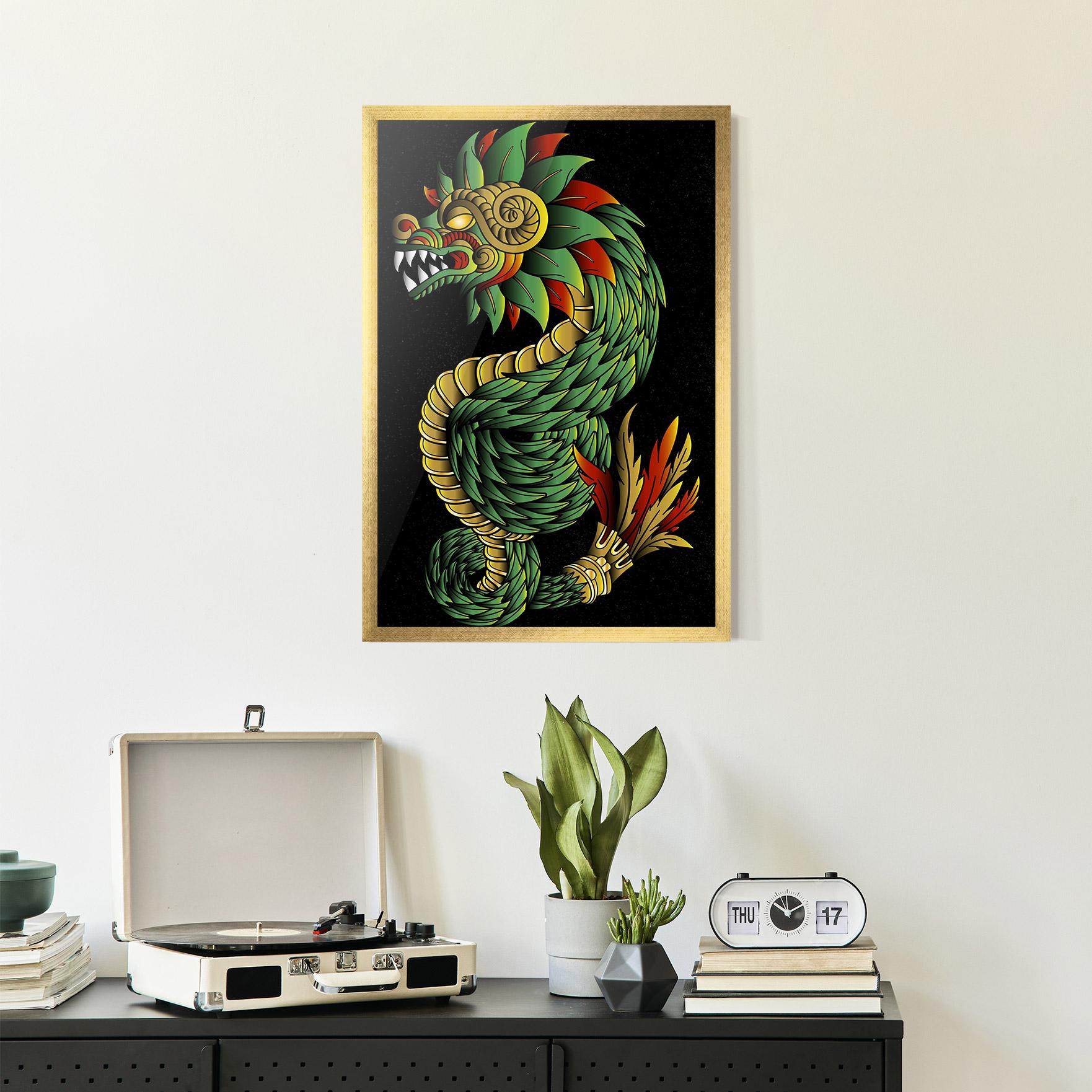 Poster Înrămat Green Yellow Dragon mockup 2