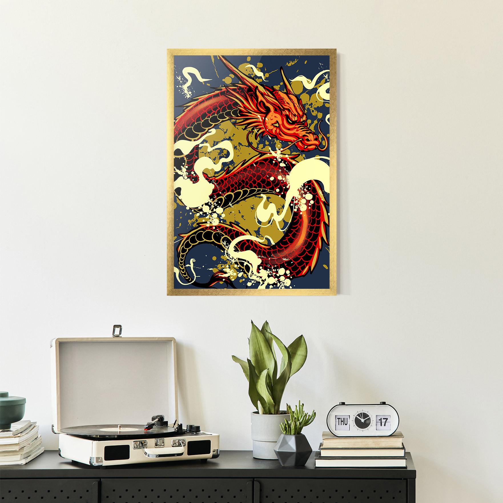 Poster Înrămat Red Cream Dragon mockup 2