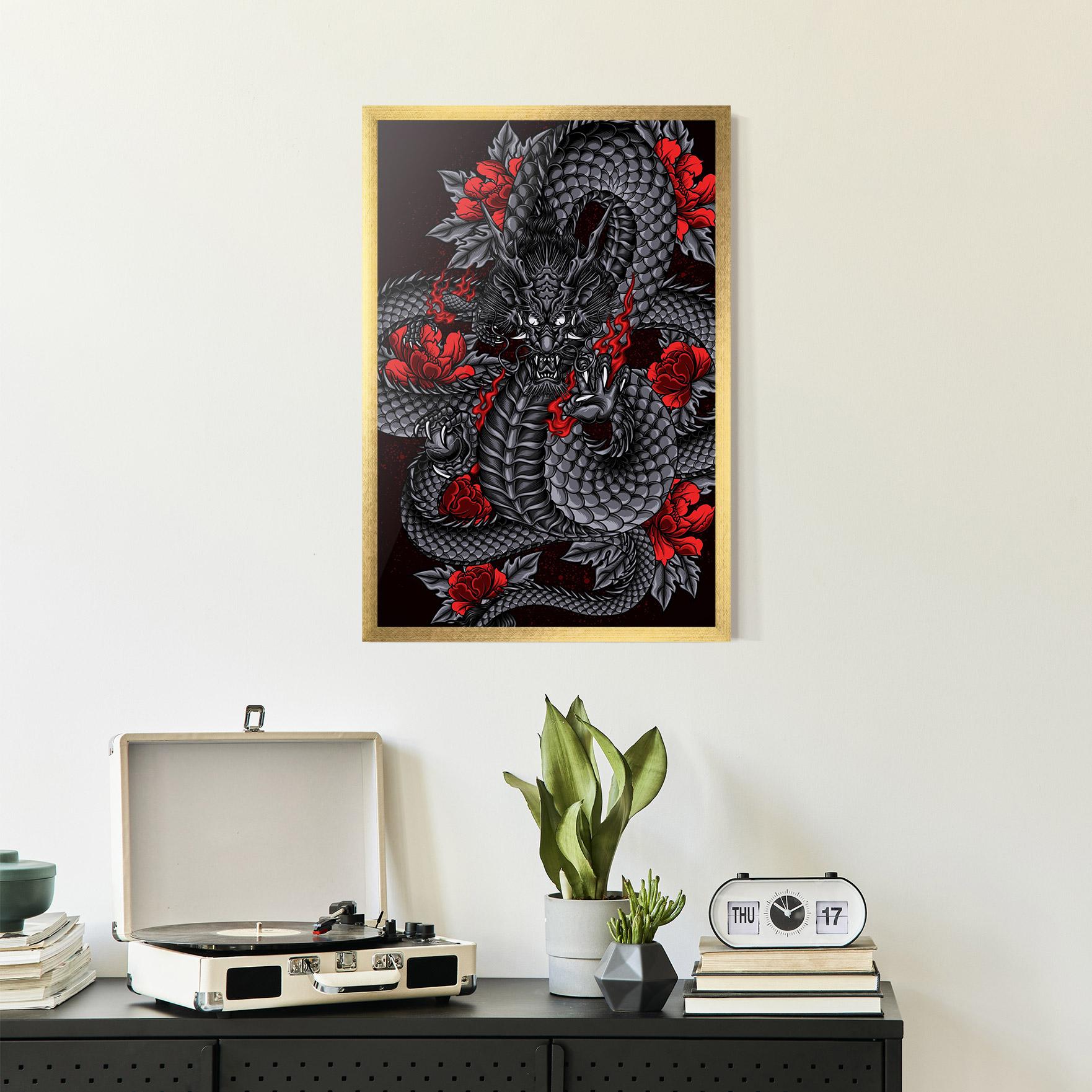 Poster Înrămat Red Flower Dragon mockup 2