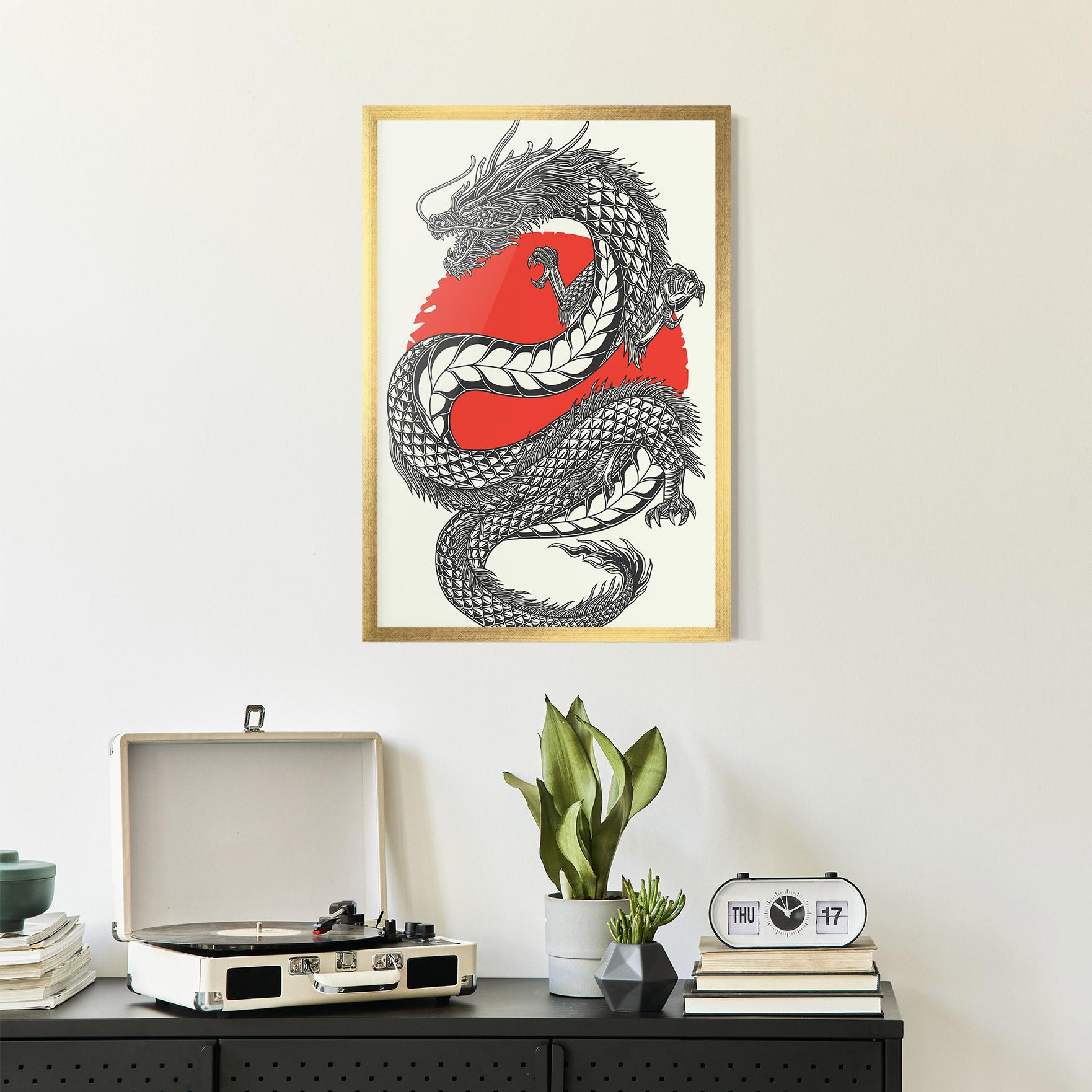 Poster Înrămat Red Moon Dragon mockup 2